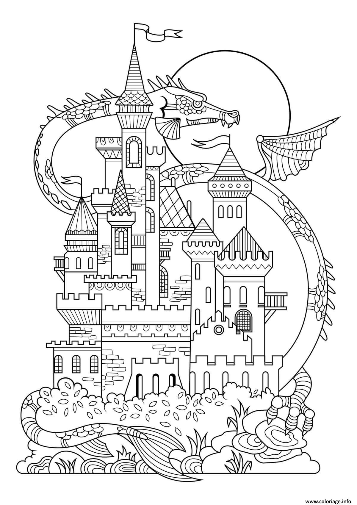 Dessin chateau dragon Coloriage Gratuit à Imprimer