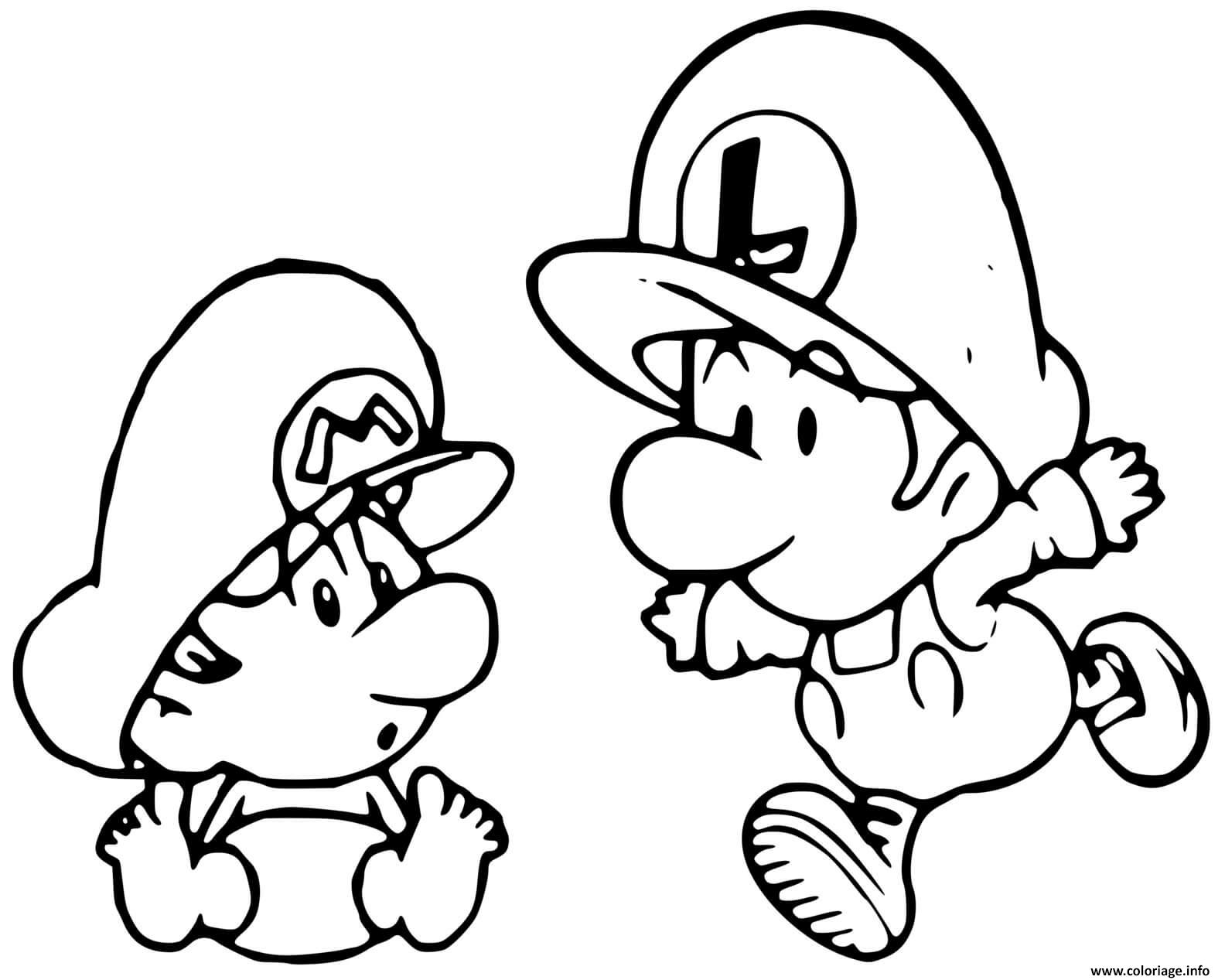 Dessin bebe luigi avec mario Coloriage Gratuit à Imprimer