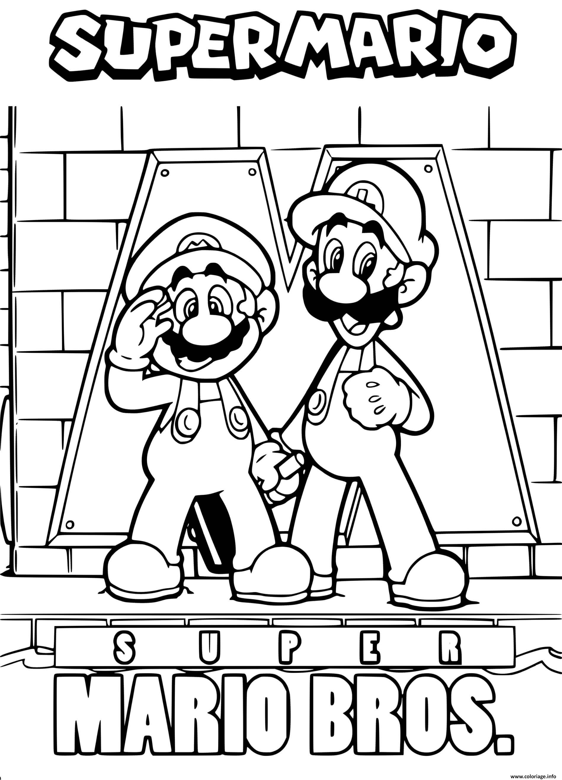 Dessin super mario bros avec luigi Coloriage Gratuit à Imprimer