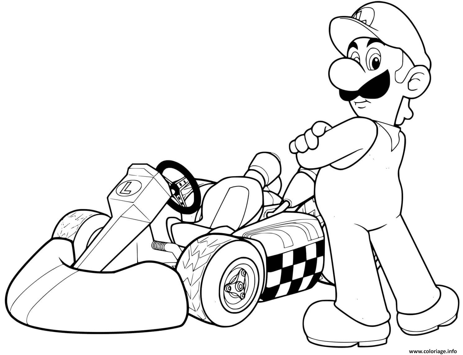 Coloriage Luigi Super Mario Bros Voiture De Course F1 Dessin à Imprimer