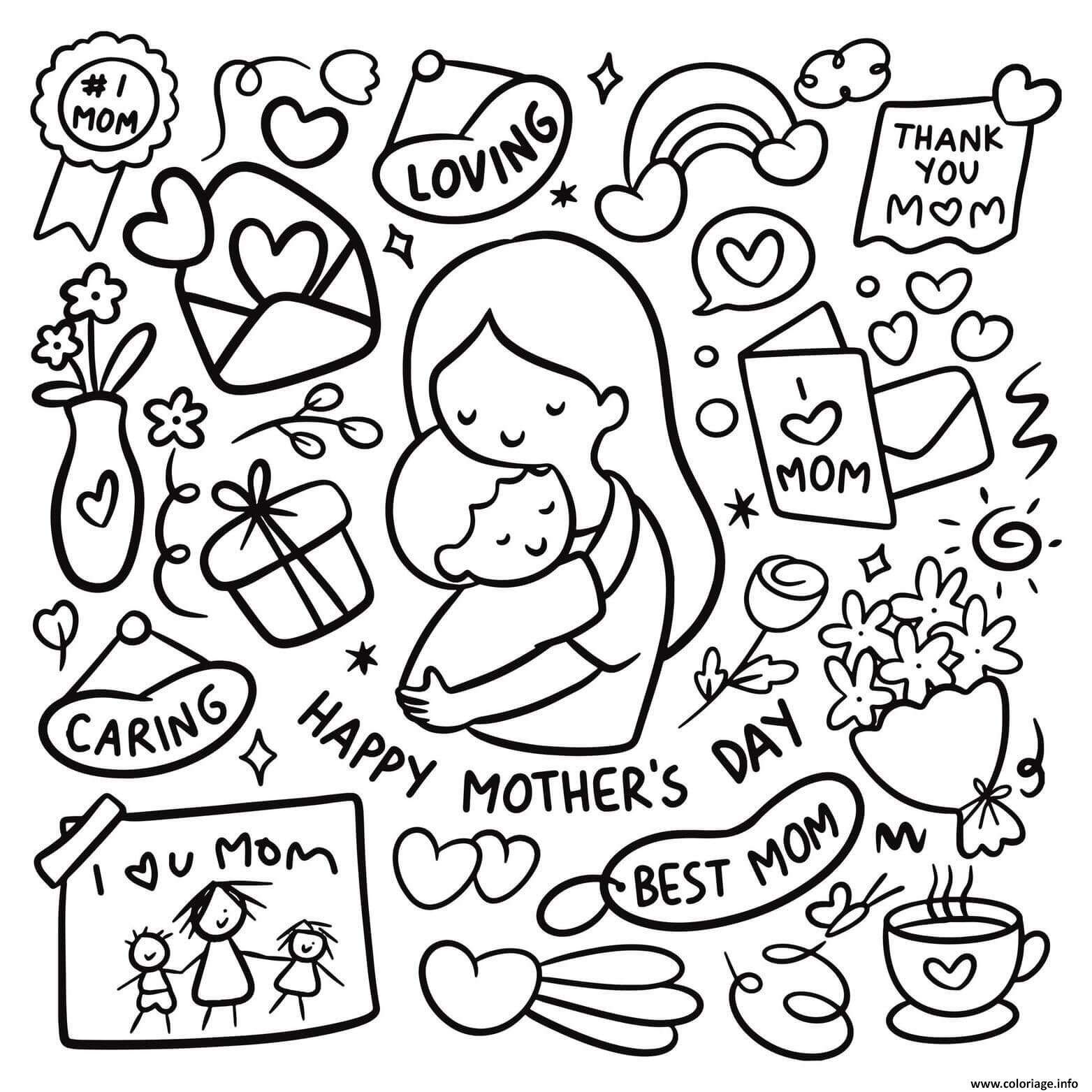 Dessin fete des meres mothers day doodle Coloriage Gratuit à Imprimer