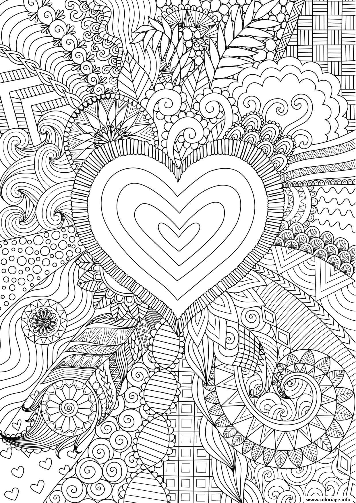 Dessin coeur mandala fete des meres Coloriage Gratuit à Imprimer