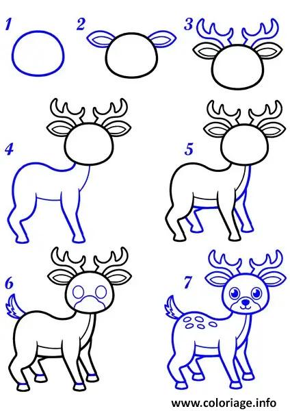 Dessin comment dessiner un cerf facile Coloriage Gratuit à Imprimer