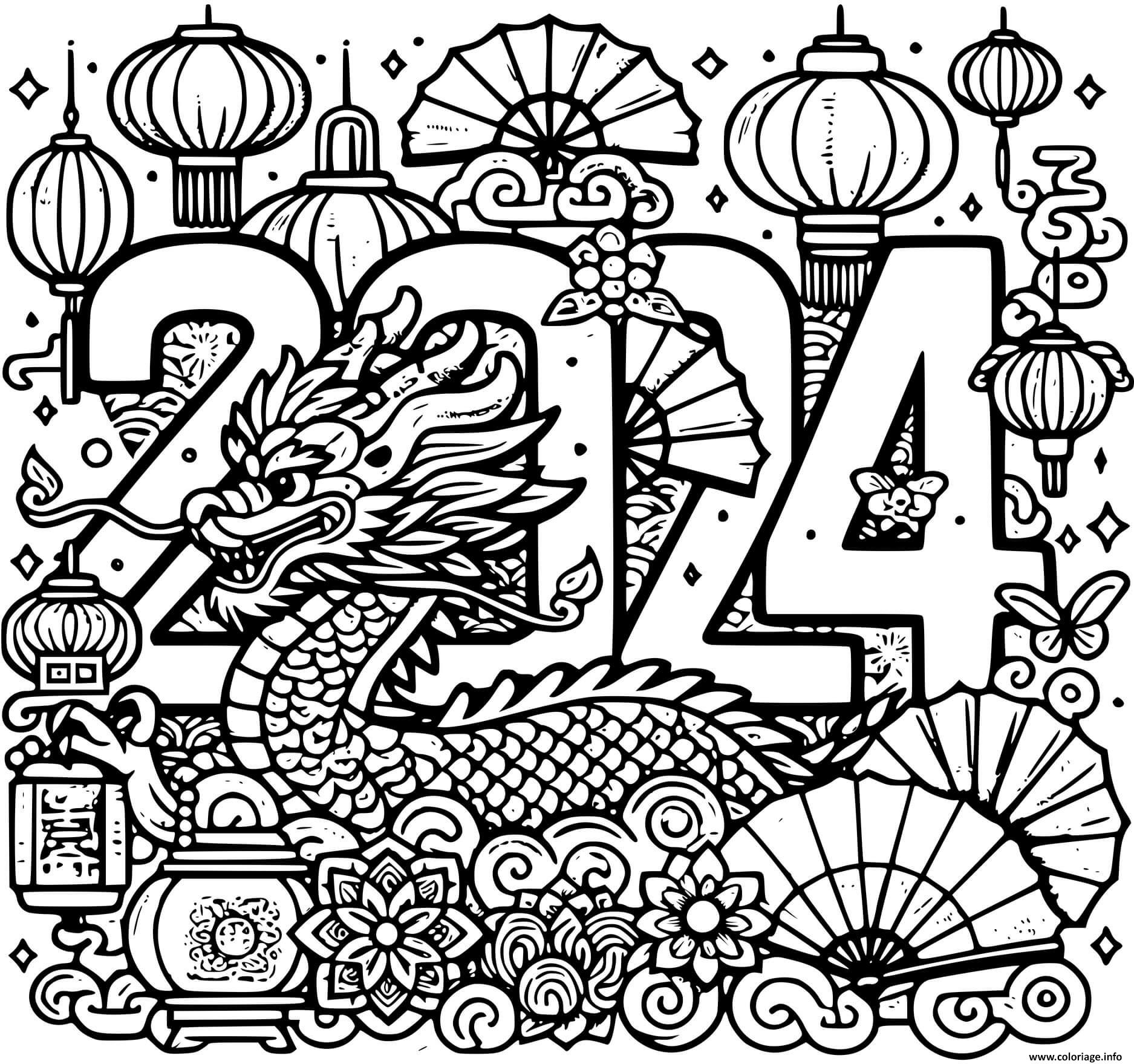 Dessin nouvel an chinois dragon lunaire dragon facile Coloriage Gratuit à Imprimer