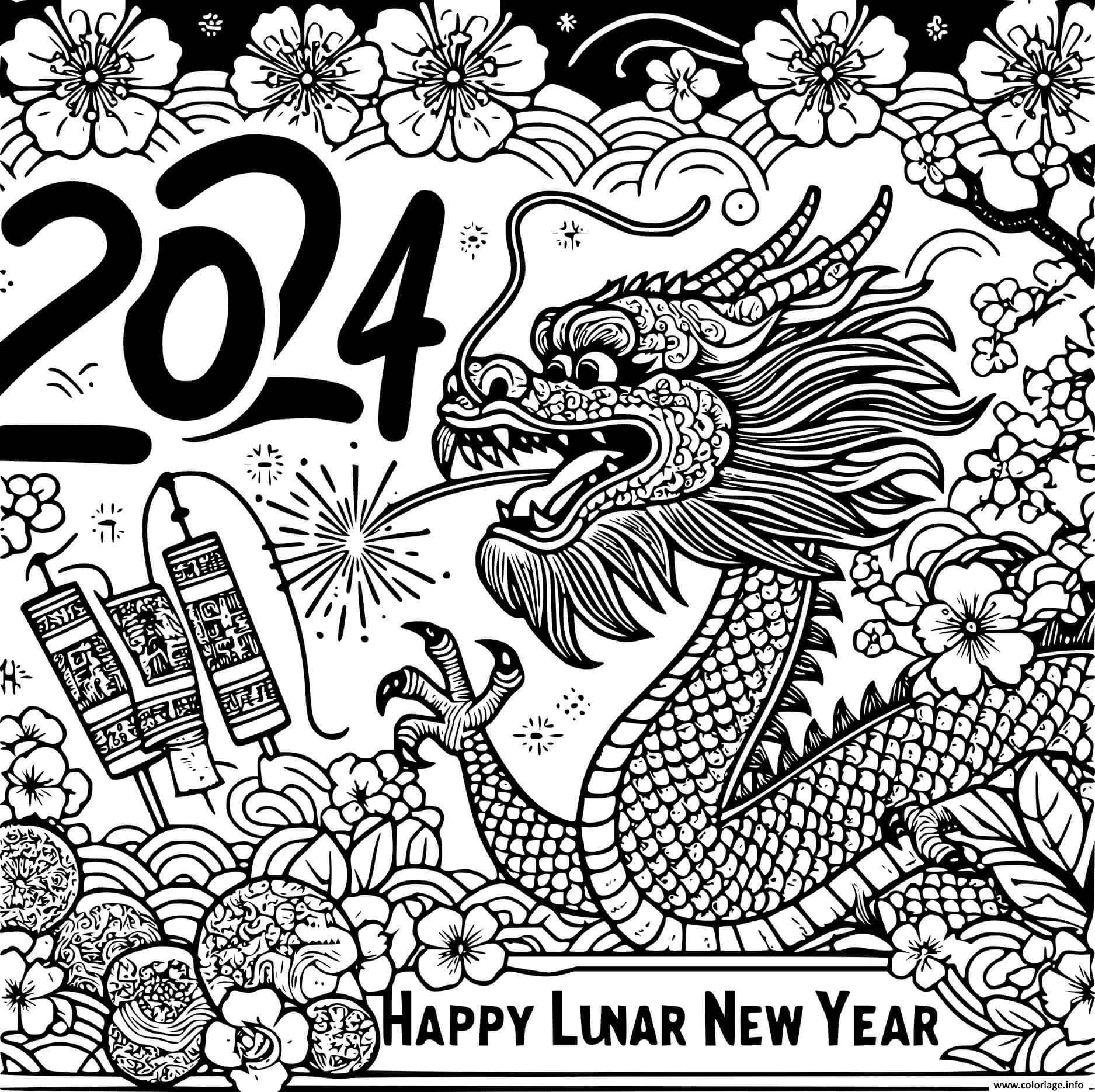 Dessin nouvel an chinois 2024 Coloriage Gratuit à Imprimer
