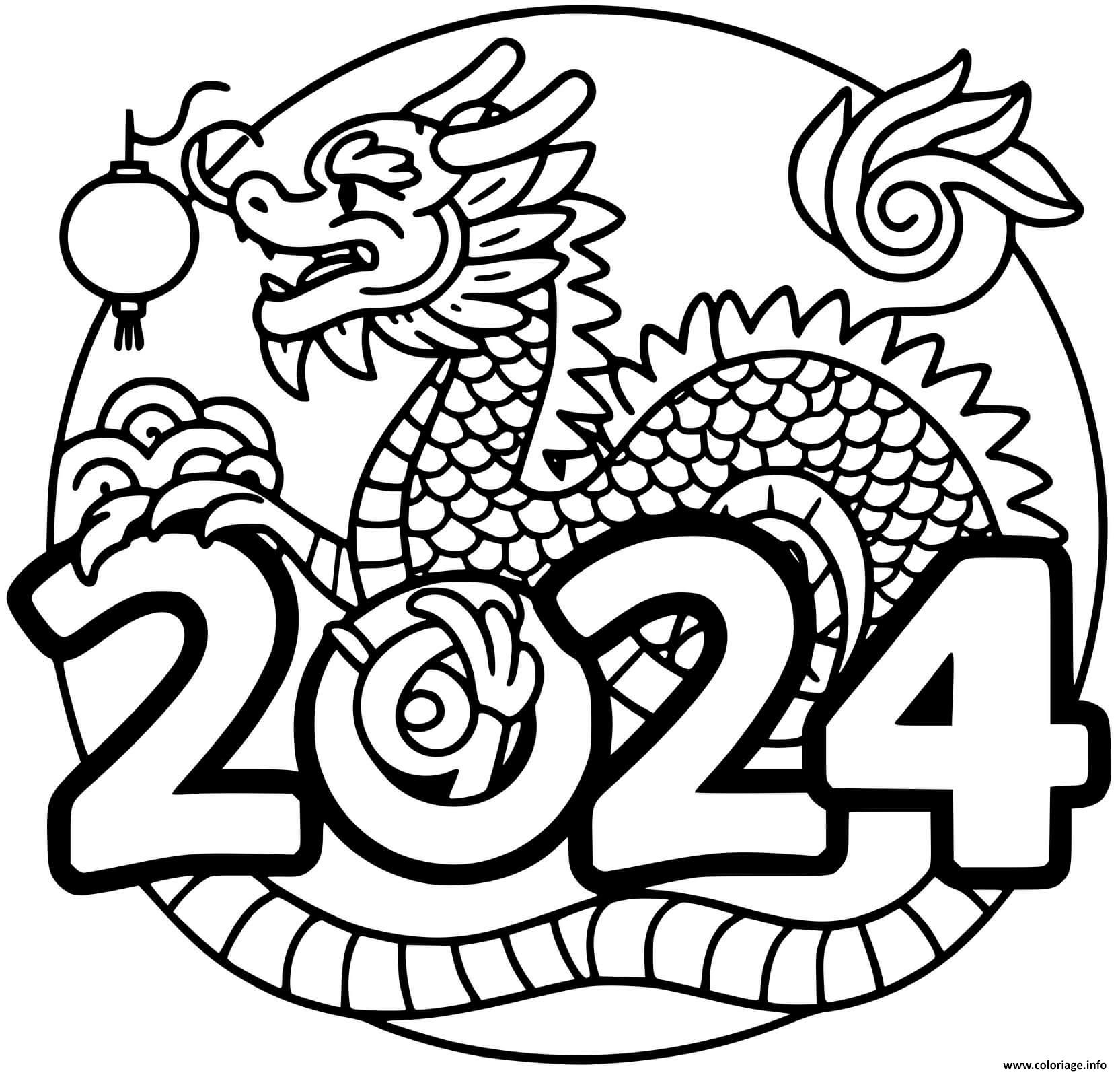 Dessin nouvel an chinois dragon 2024 Coloriage Gratuit à Imprimer