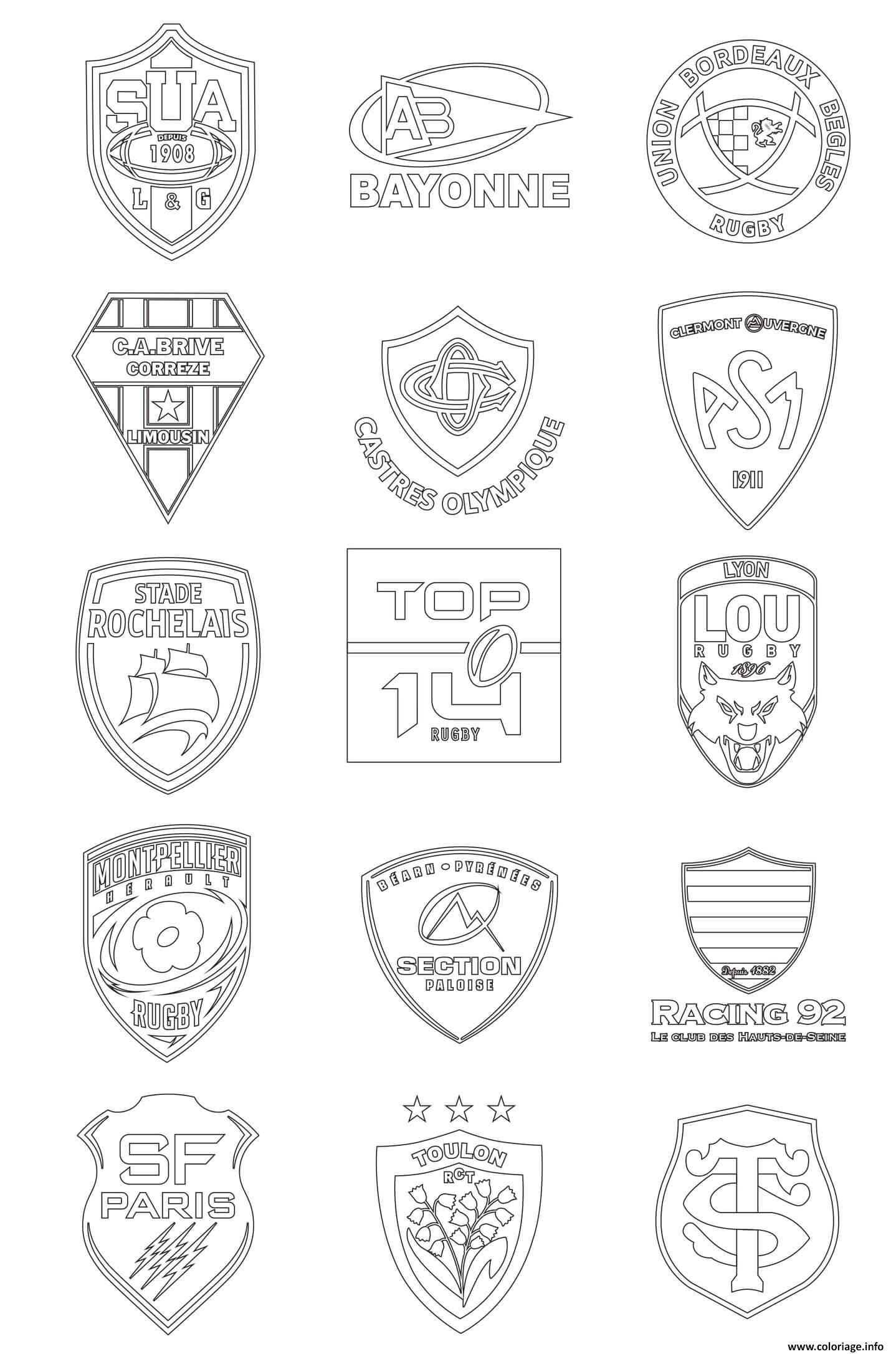 Dessin logos clubs de rugby equipes de France FFR Coloriage Gratuit à Imprimer