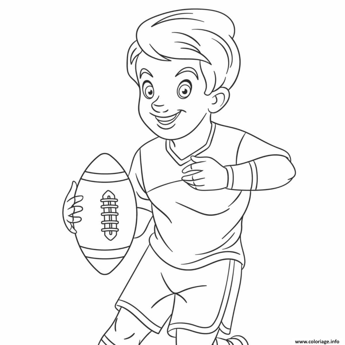Dessin rugby enfant avec un balon de rugby Coloriage Gratuit à Imprimer