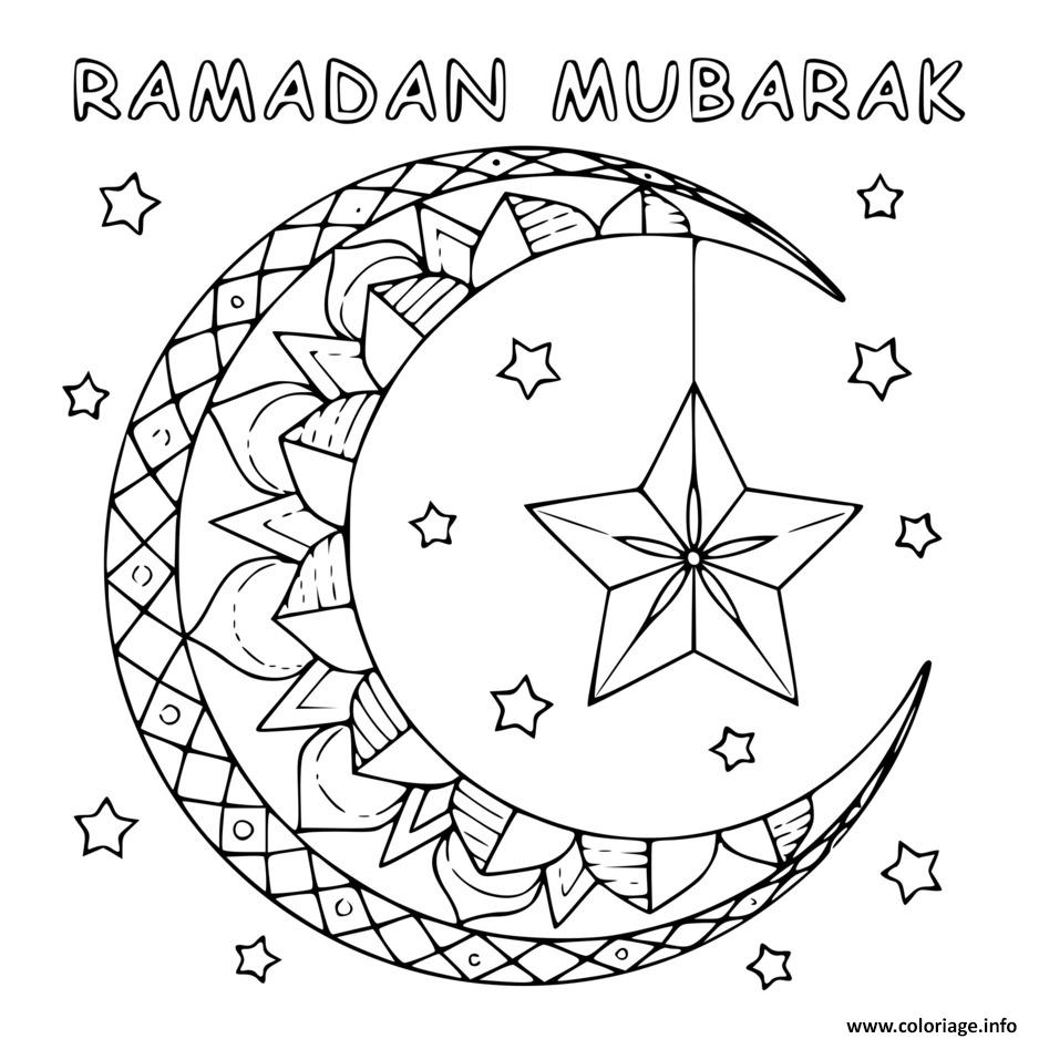 Dessin ramadan mubarak lanterne lune Coloriage Gratuit à Imprimer