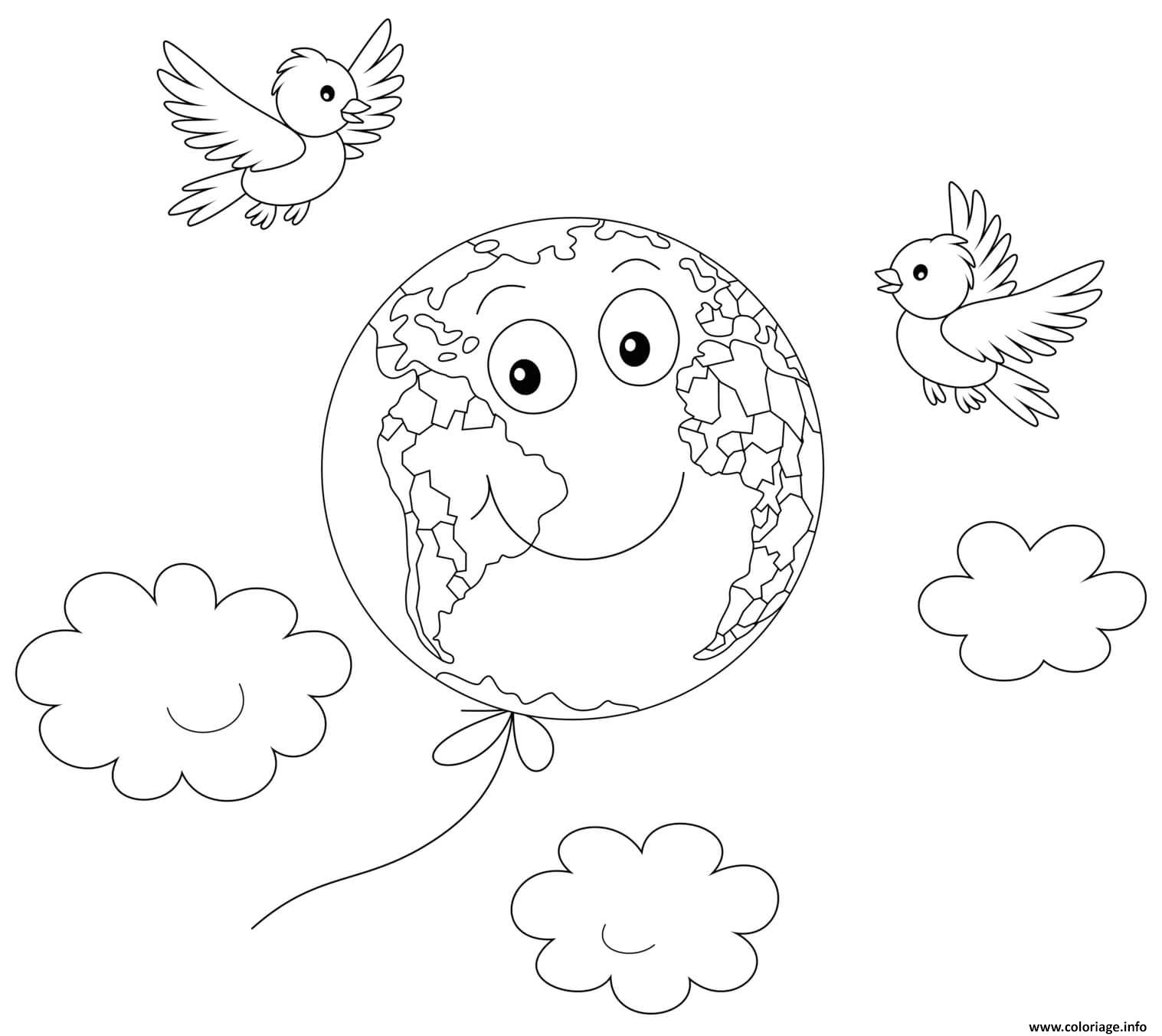 Dessin la terre souriante oiseau facile Coloriage Gratuit à Imprimer