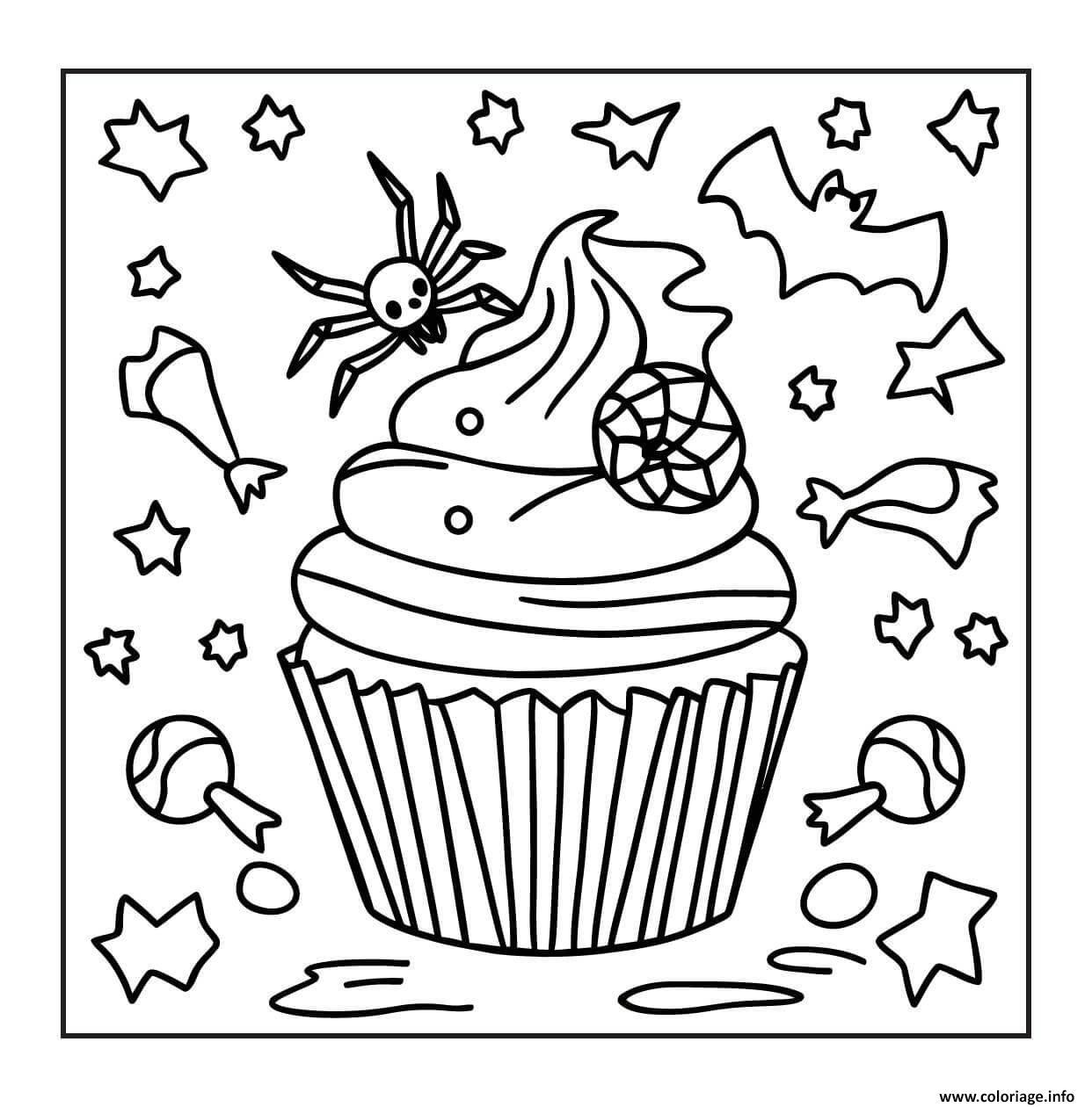 Dessin cupcake halloween effrayant araignee Coloriage Gratuit à Imprimer