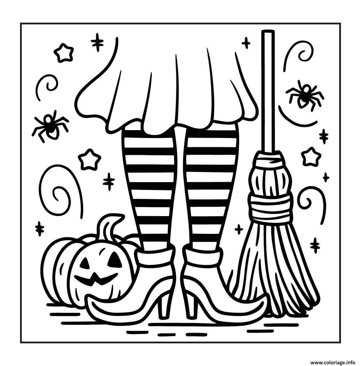 Dessin bottes sorciere balai halloween Coloriage Gratuit à Imprimer