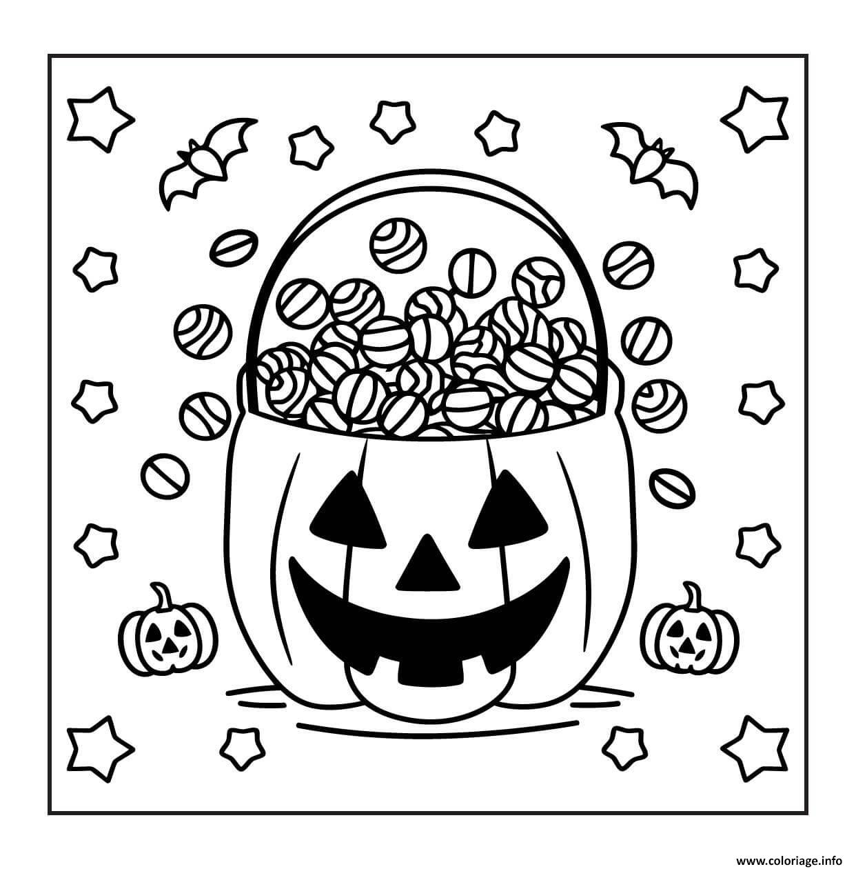 Dessin seau bonbons citrouille halloween Coloriage Gratuit à Imprimer