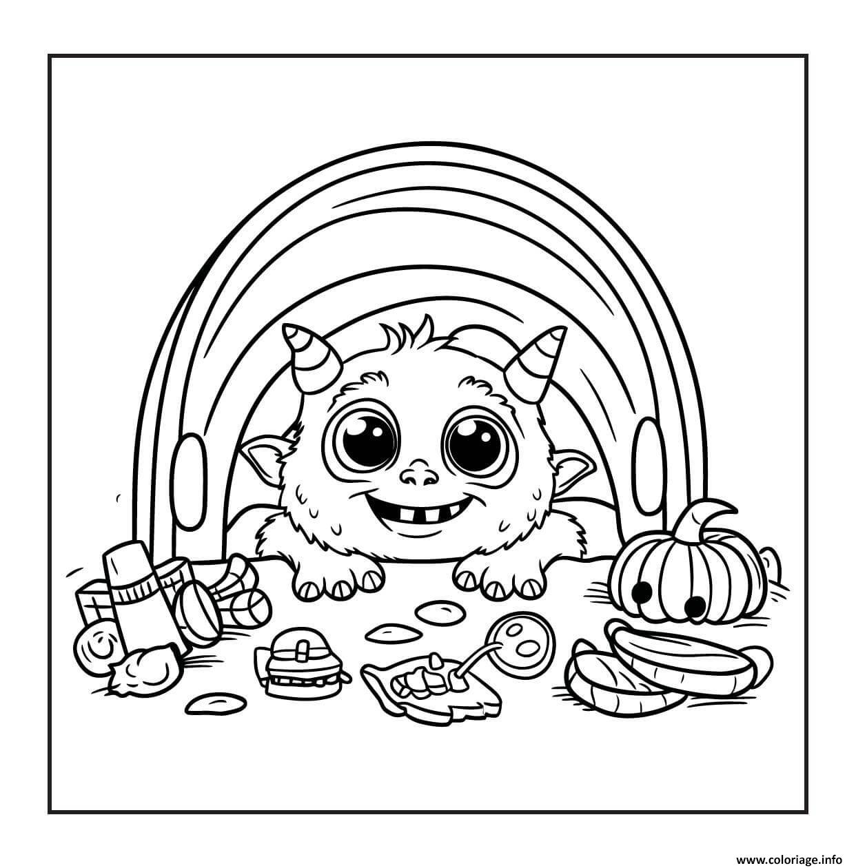 Dessin adorable monstre et ses douceurs Coloriage Gratuit à Imprimer