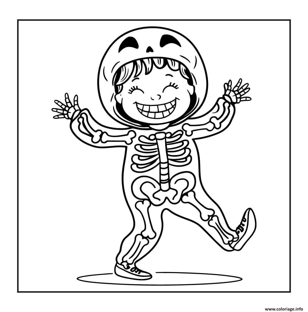 Dessin enfant en squelette dansant Coloriage Gratuit à Imprimer