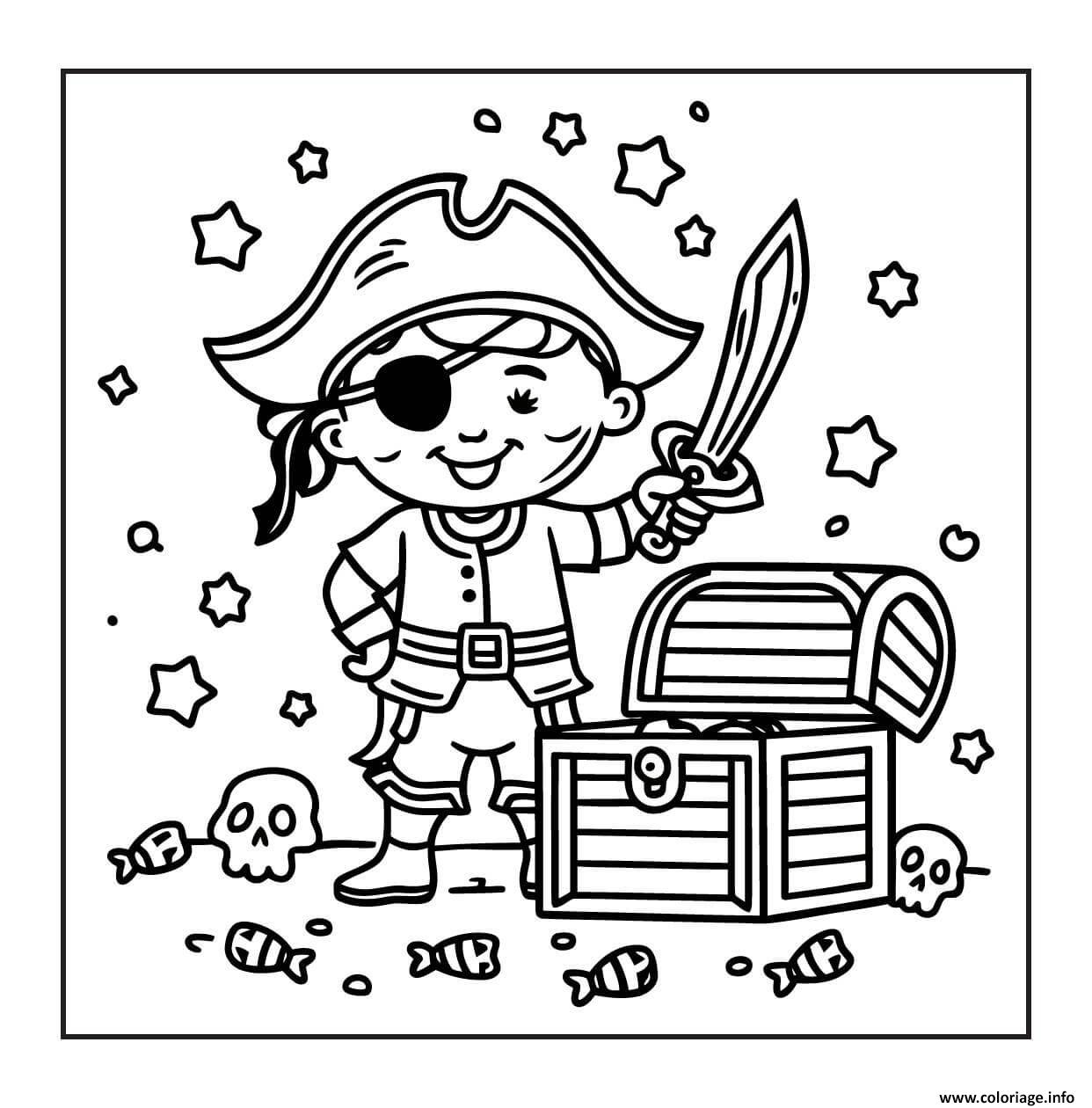 Dessin pirate et coffre au tresor fantastique Coloriage Gratuit à Imprimer