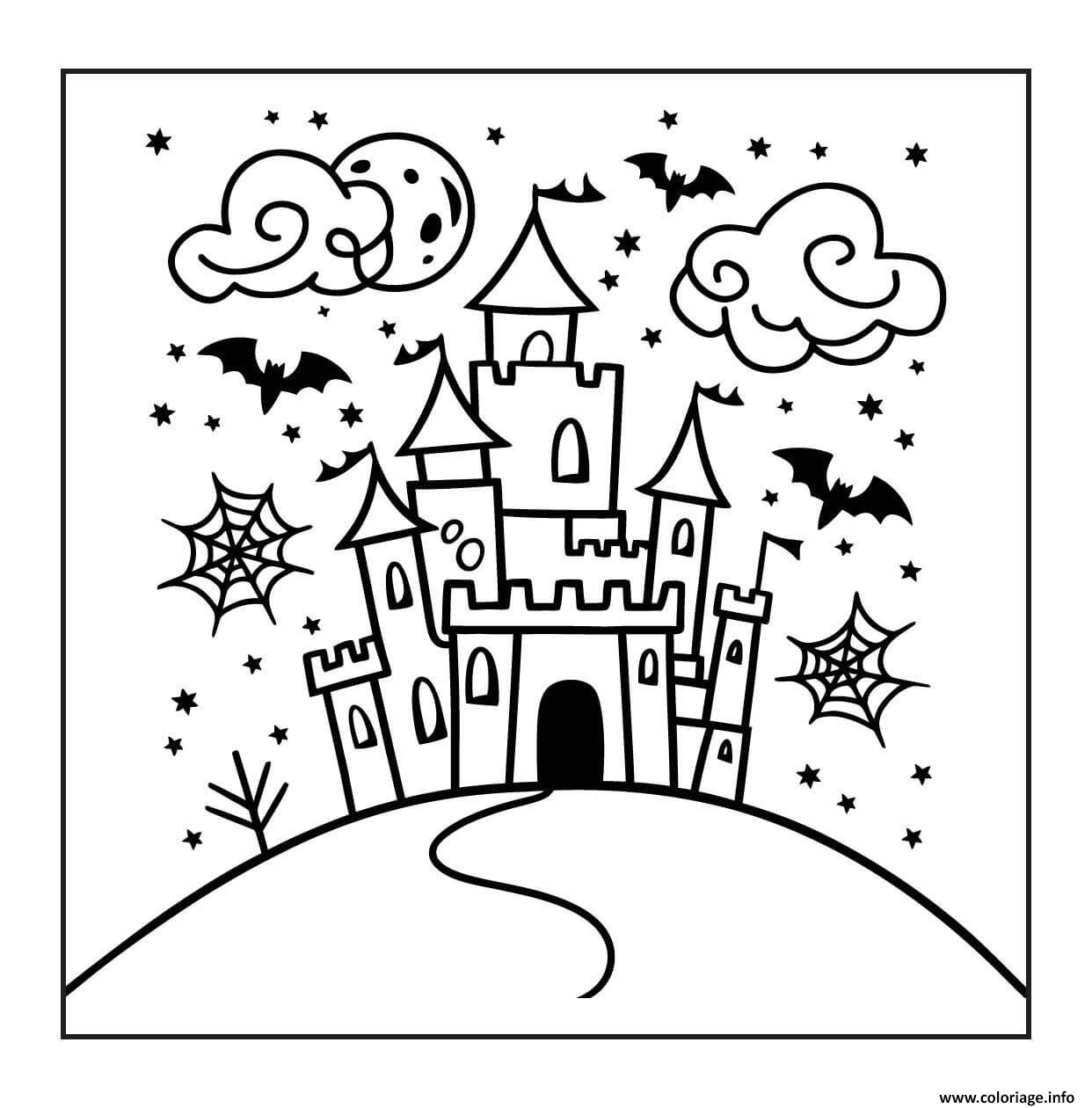 Dessin chateau hante au clair de lune Coloriage Gratuit à Imprimer