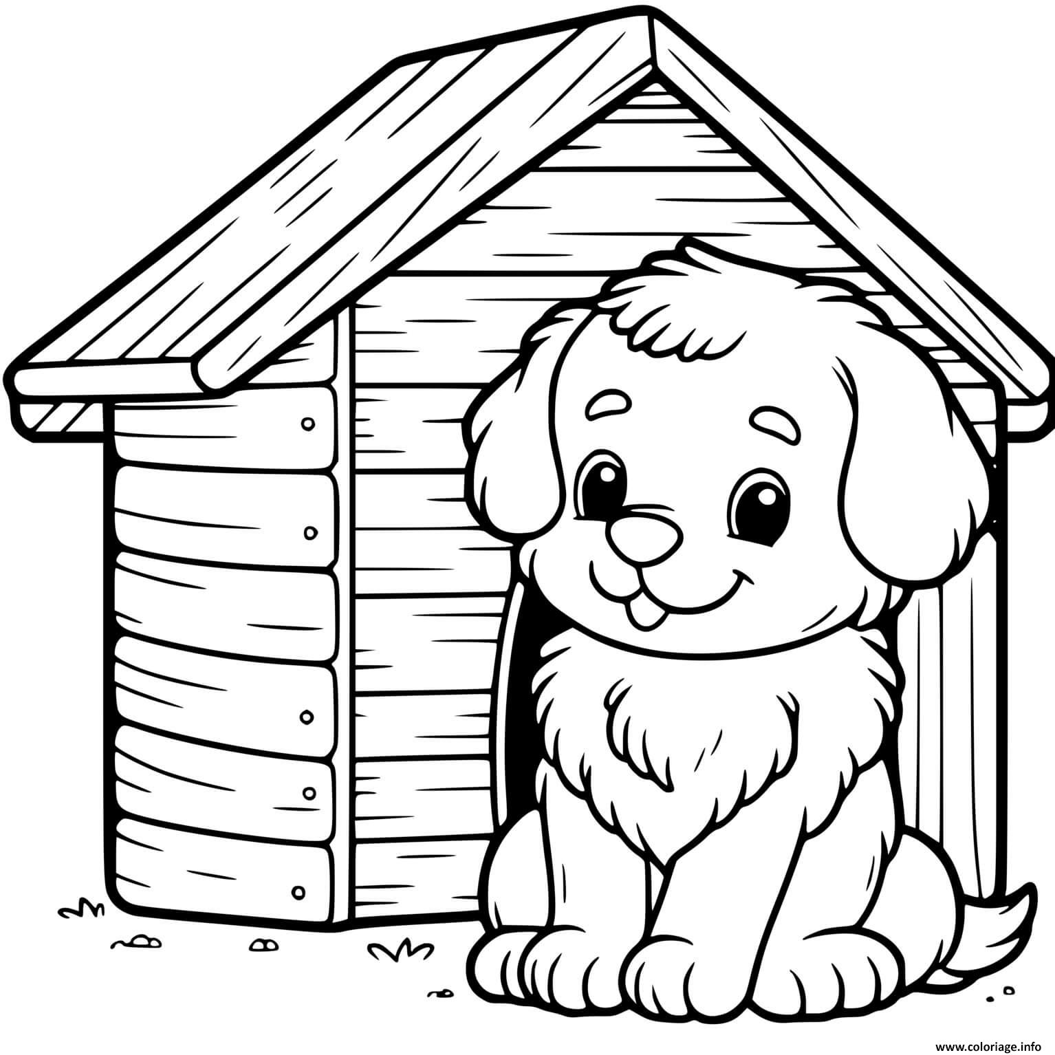 Dessin chien devant sa maison Coloriage Gratuit à Imprimer