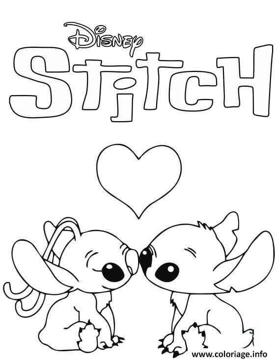 Dessin angel et stitch en amour Coloriage Gratuit à Imprimer