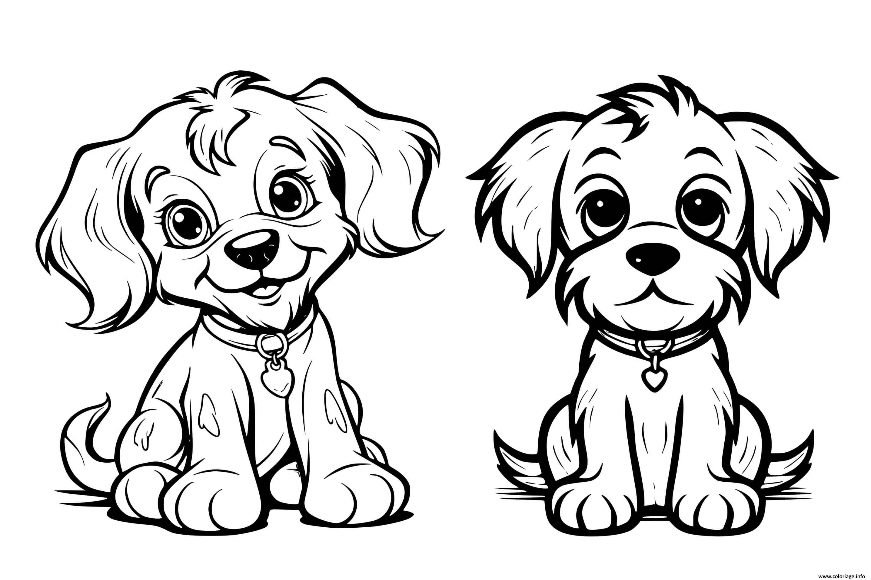 Dessin deux chiens mignons bebes Coloriage Gratuit à Imprimer