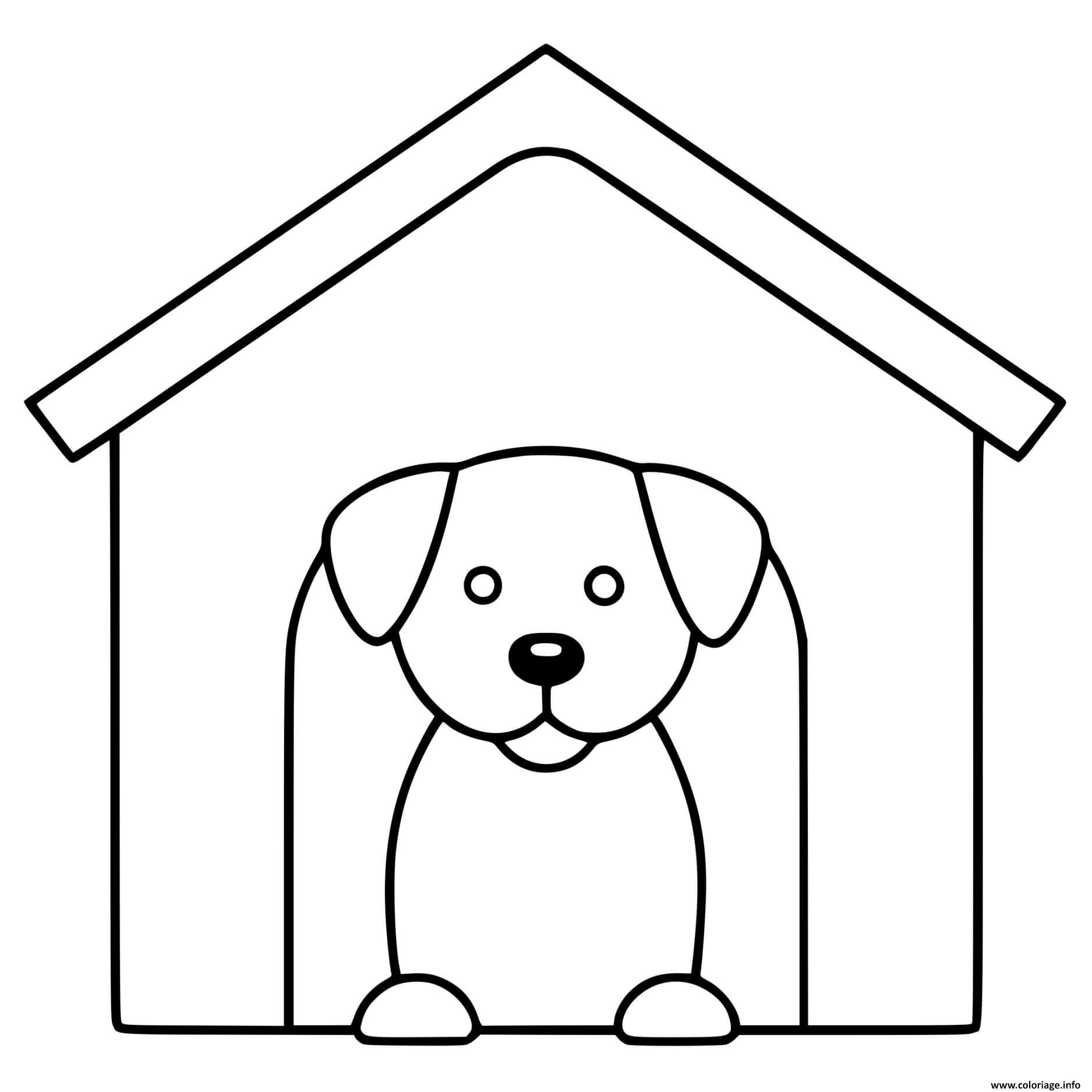 Dessin chien facile maternelle maison Coloriage Gratuit à Imprimer