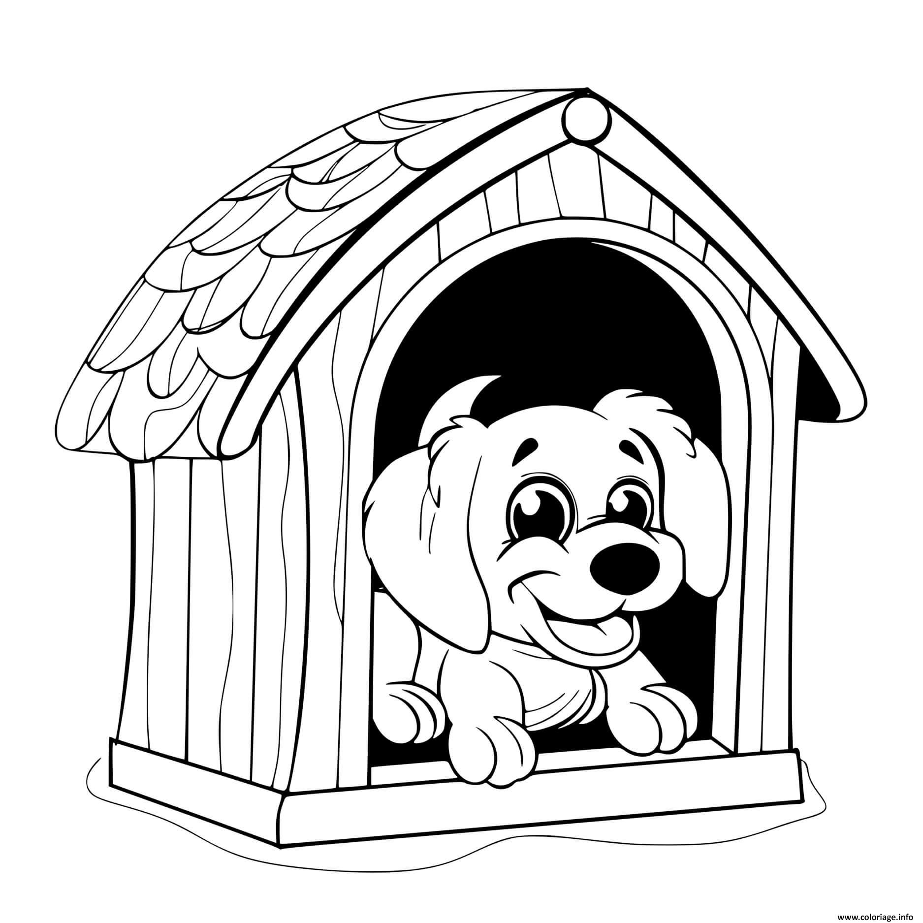 Dessin chien saucisse dans sa maison Coloriage Gratuit à Imprimer