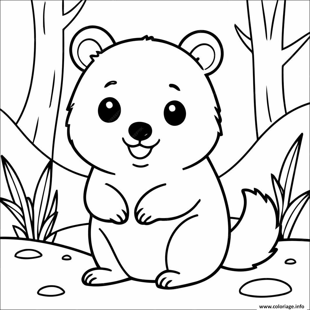 Dessin quokka marsupial mignon foret Coloriage Gratuit à Imprimer