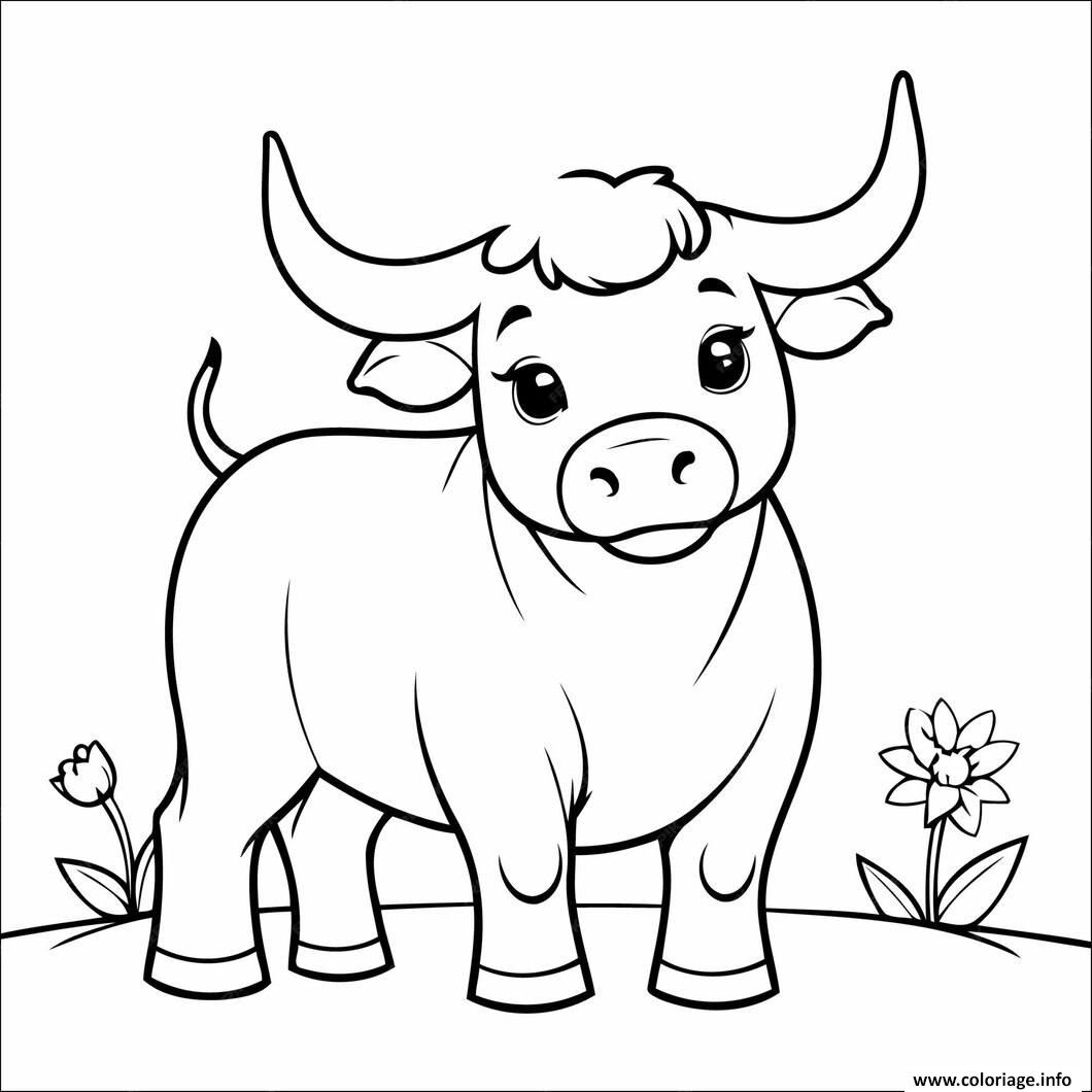 Dessin boeuf paisible prairie Coloriage Gratuit à Imprimer