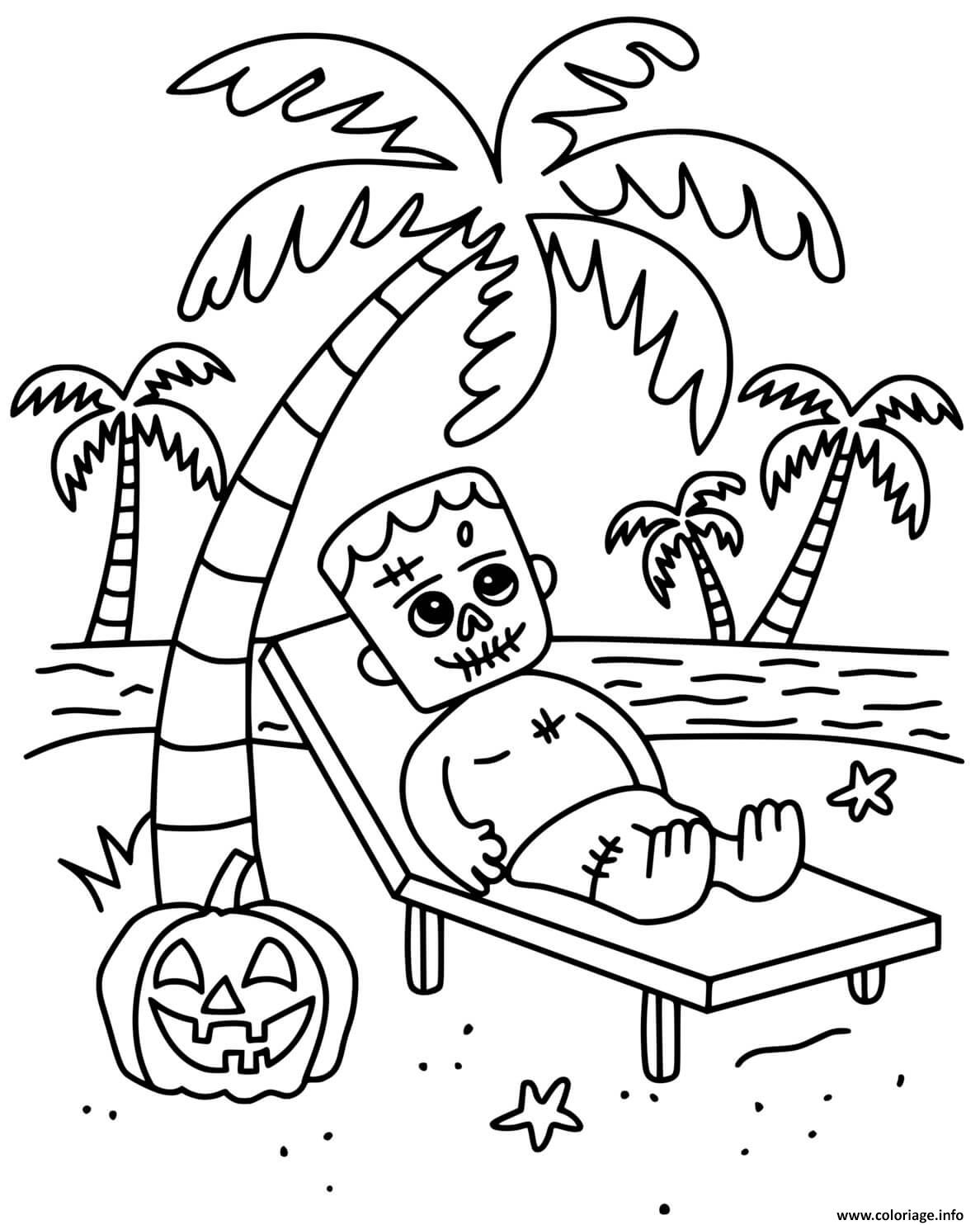 Dessin zombie plage halloween Coloriage Gratuit à Imprimer