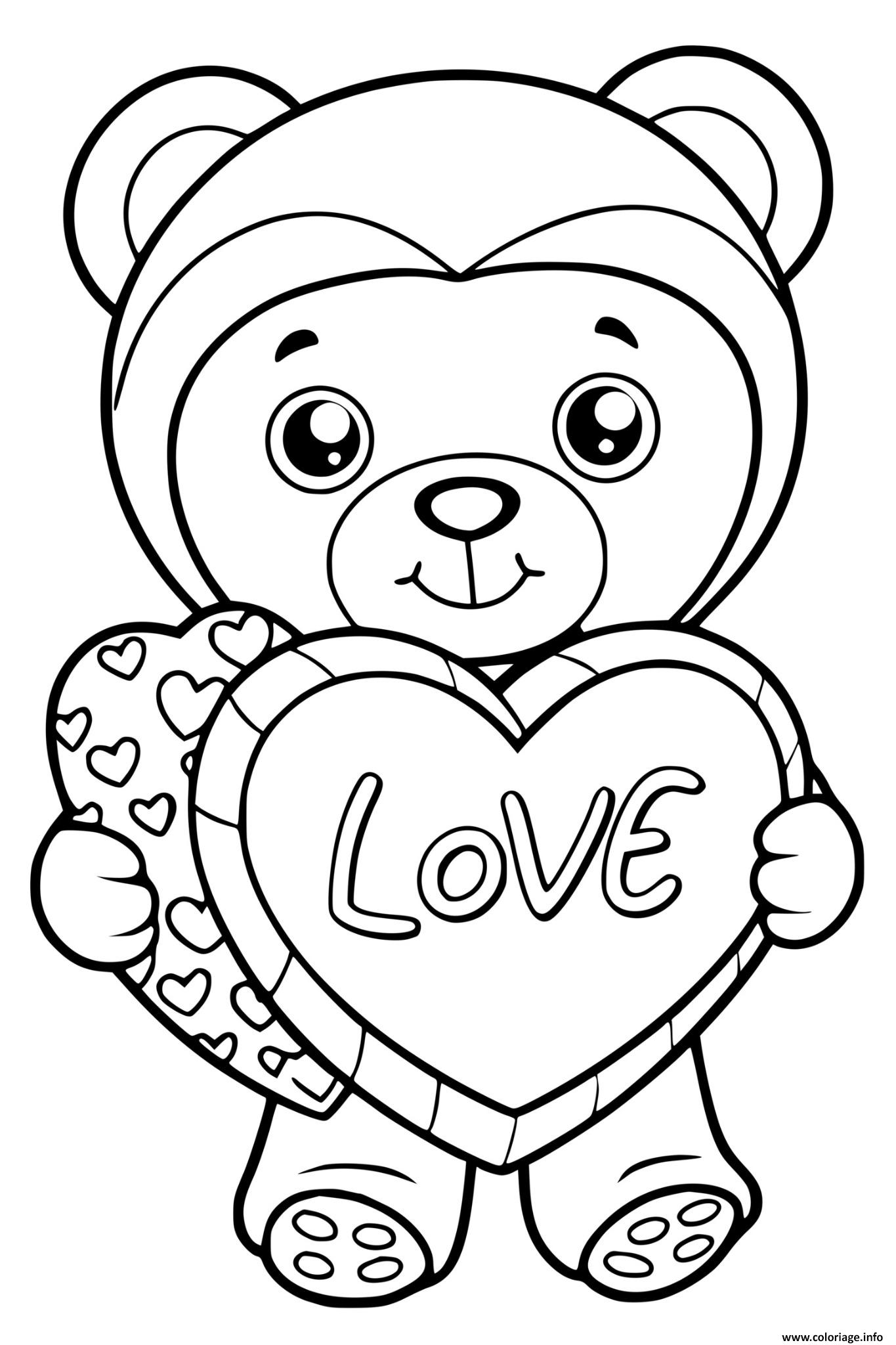 Dessin ours love coeur saint valentin Coloriage Gratuit à Imprimer