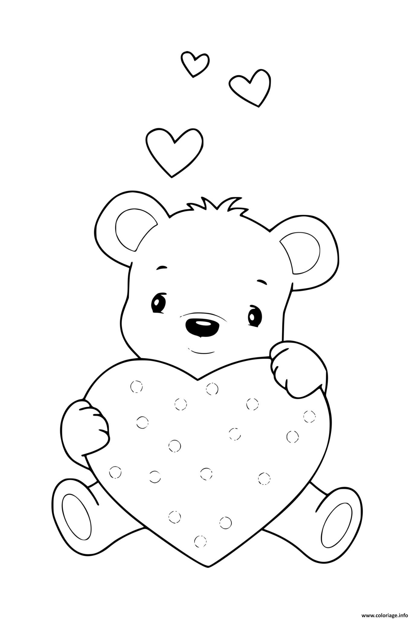 Dessin ours petit coeur saint valentin Coloriage Gratuit à Imprimer