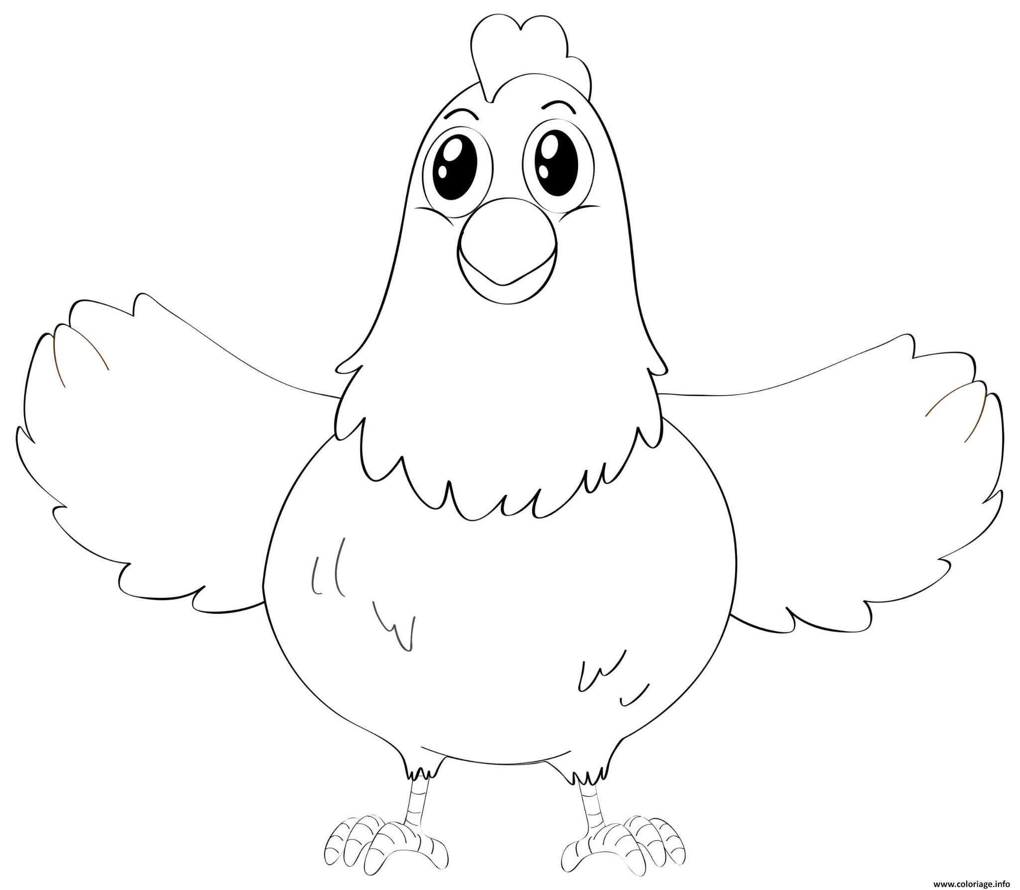 Dessin poule maternelle heureuse ailes ouvertes Coloriage Gratuit à Imprimer