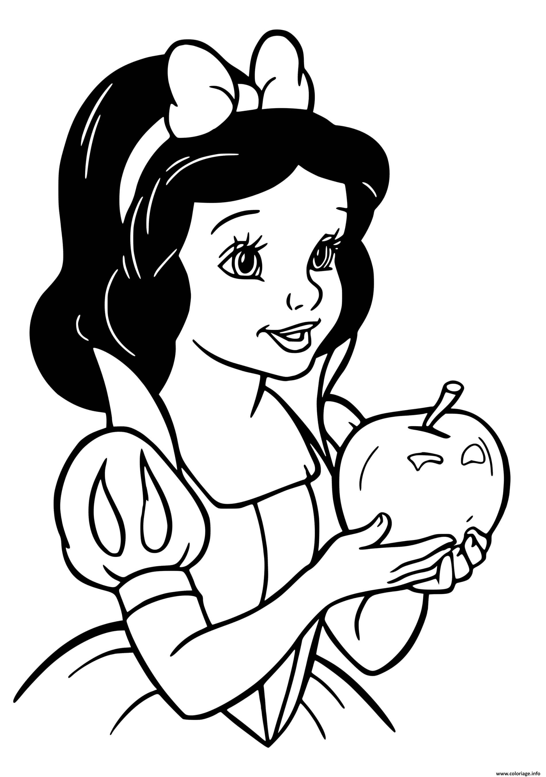 Dessin blanche neige avec la pomme Coloriage Gratuit à Imprimer