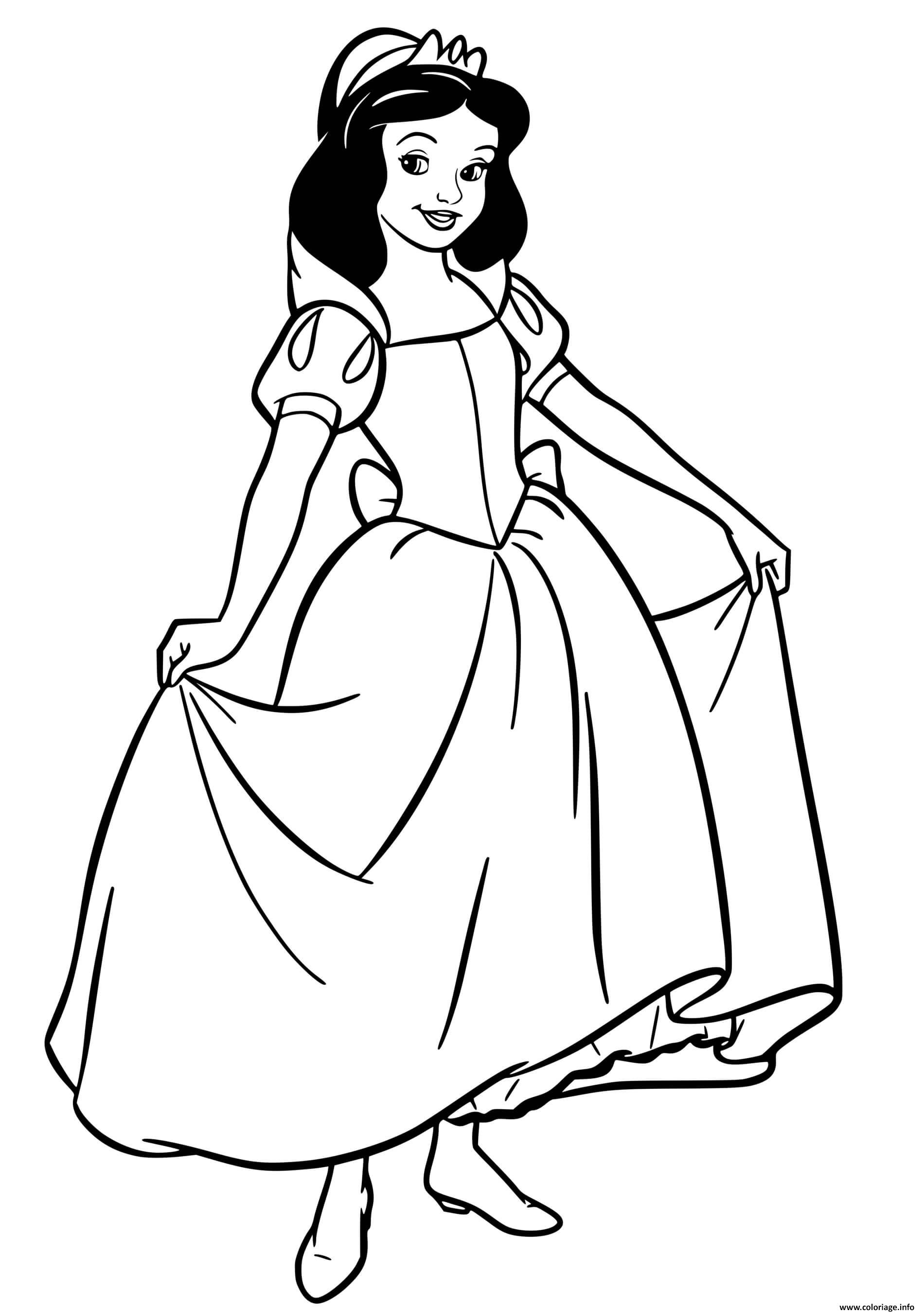 Dessin blanche neige fiere de sa robe de princesse Coloriage Gratuit à Imprimer