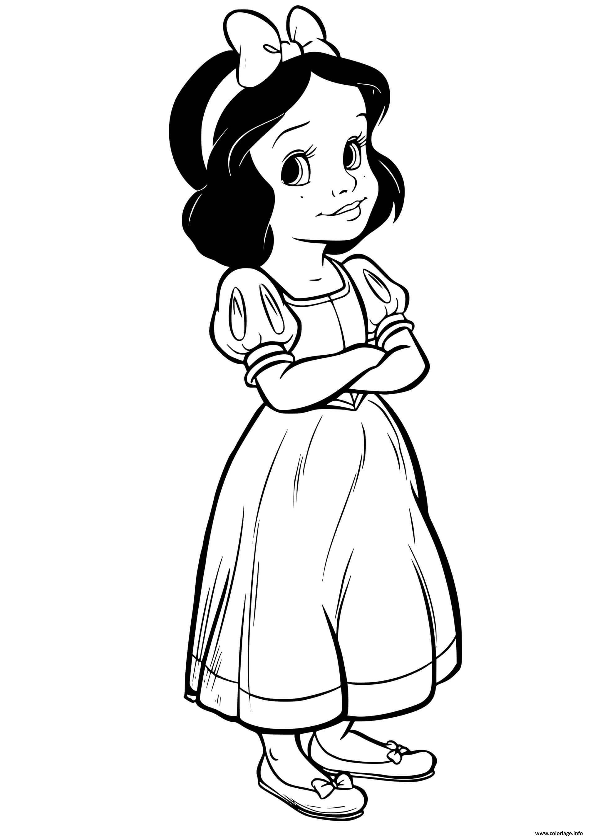 Dessin petite fille blanche neige et les 7 nains Coloriage Gratuit à Imprimer