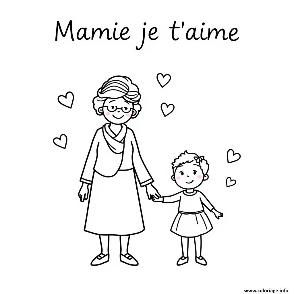 Dessin mamie heureuse avec son enfant mamie jtm Coloriage Gratuit à Imprimer