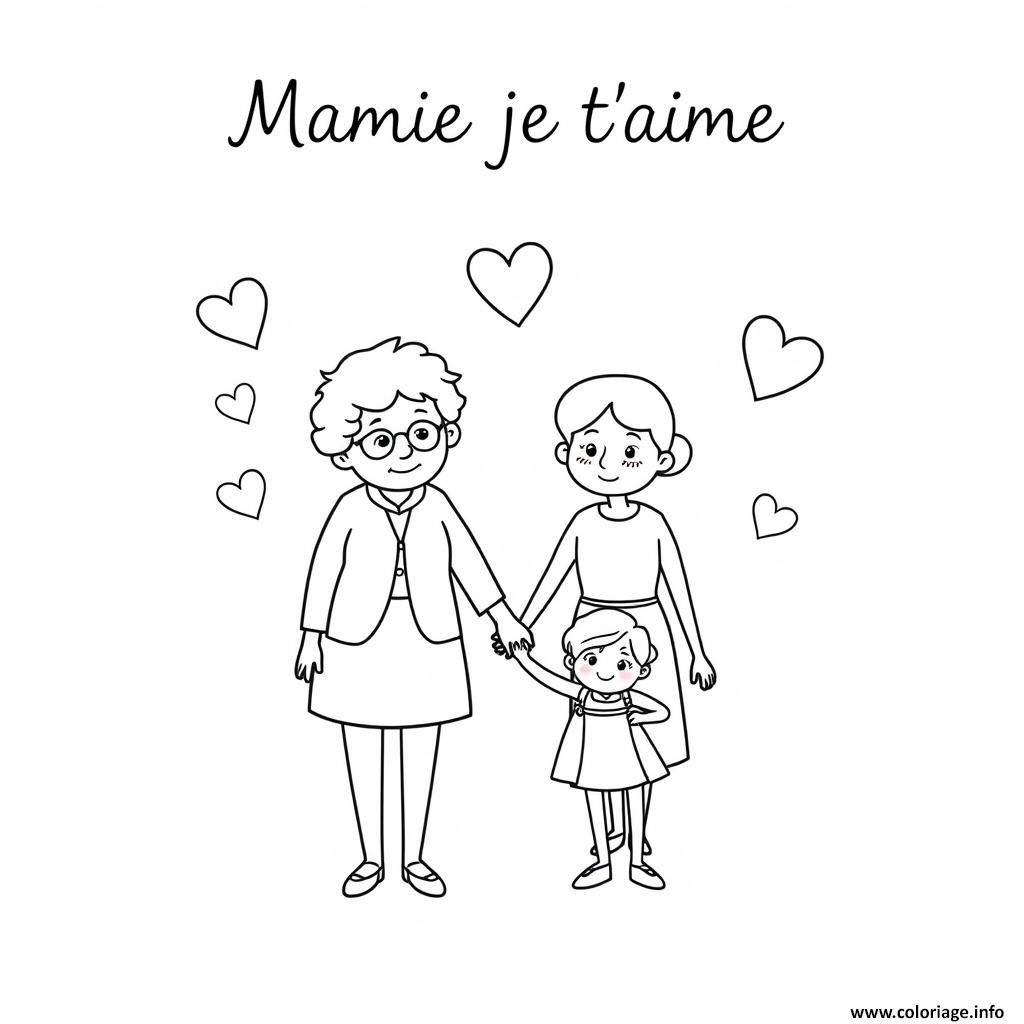 Dessin mamie et ses enfants maternelle Coloriage Gratuit à Imprimer