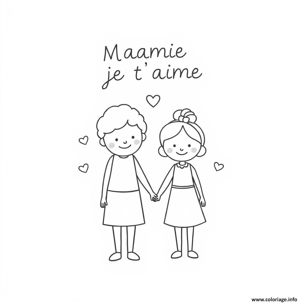 Dessin mamie et sa fille je taime Coloriage Gratuit à Imprimer