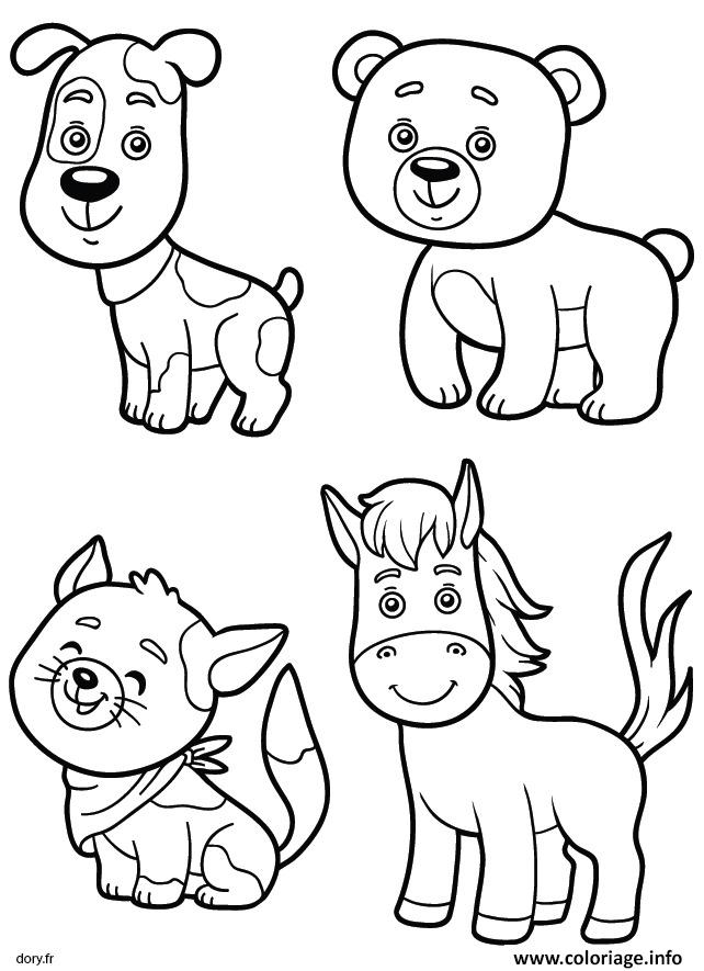 Dessin chien ours cheval chat animaux Coloriage Gratuit à Imprimer