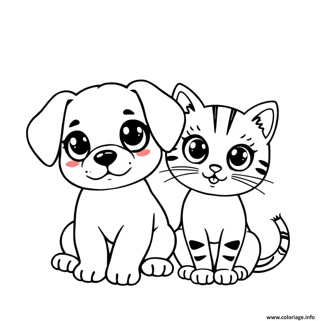 Dessin chine chat kawaii compagnons a fourrure regard attendrissant Coloriage Gratuit à Imprimer