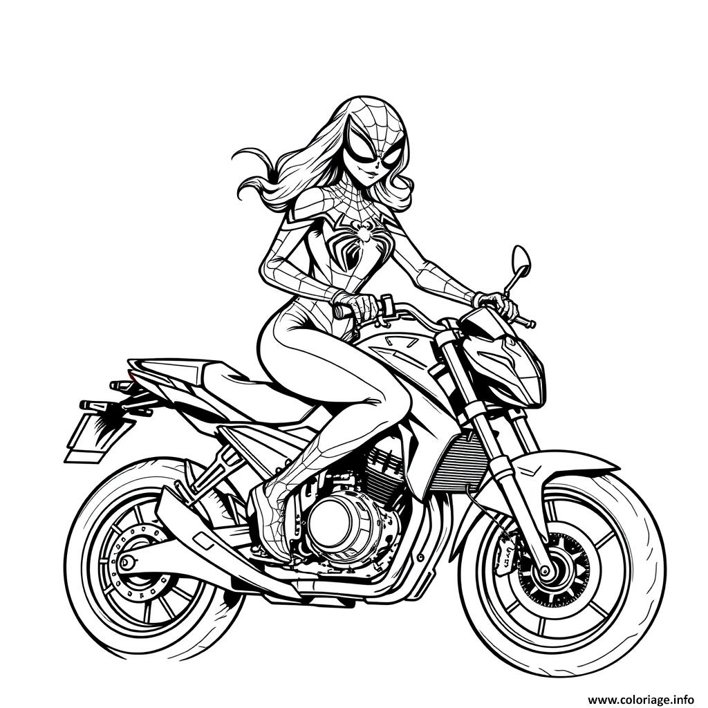 Dessin spiderman en action sur moto Coloriage Gratuit à Imprimer