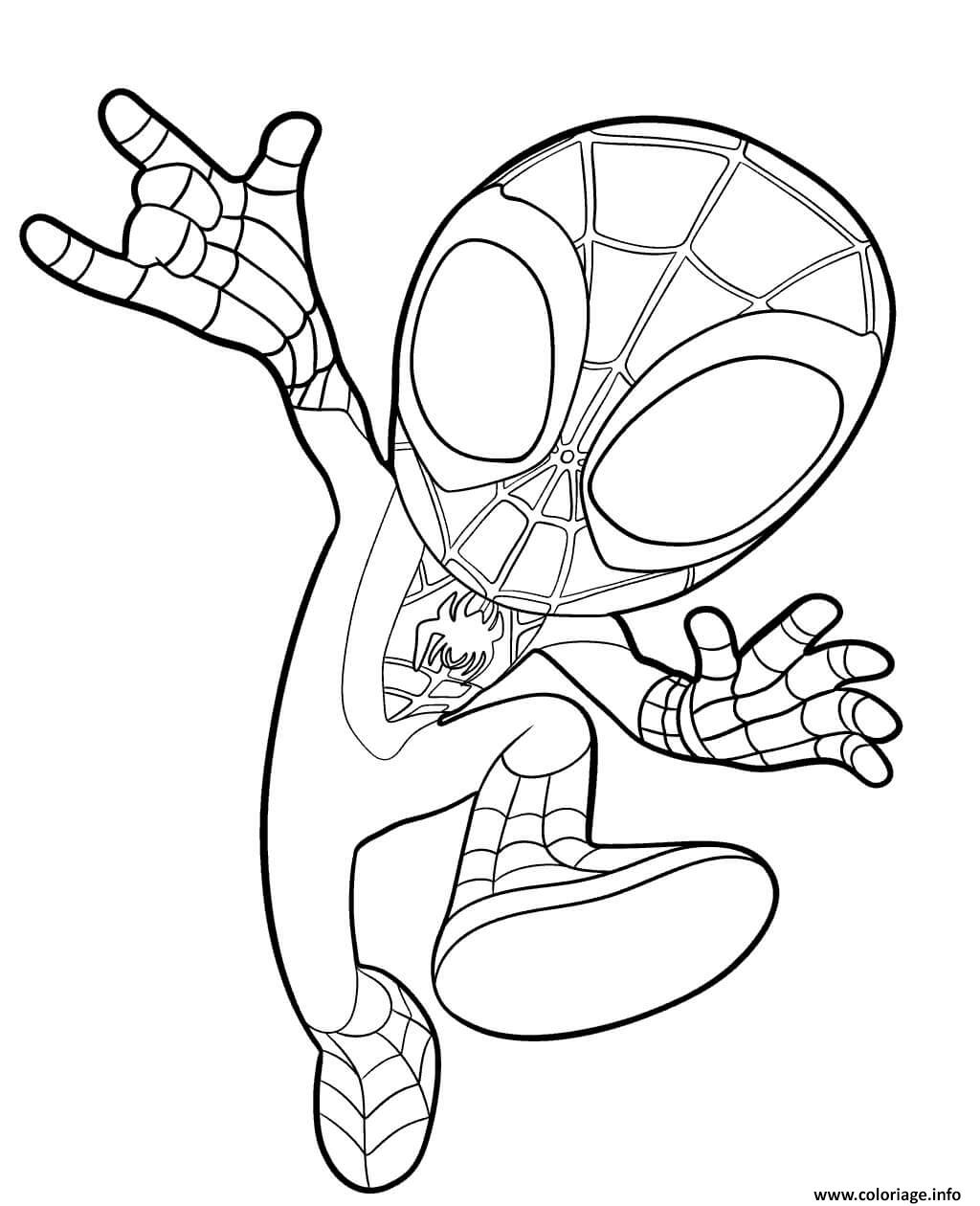 Dessin Cartoon Miles Morales Spidey Friends Coloriage Gratuit à Imprimer