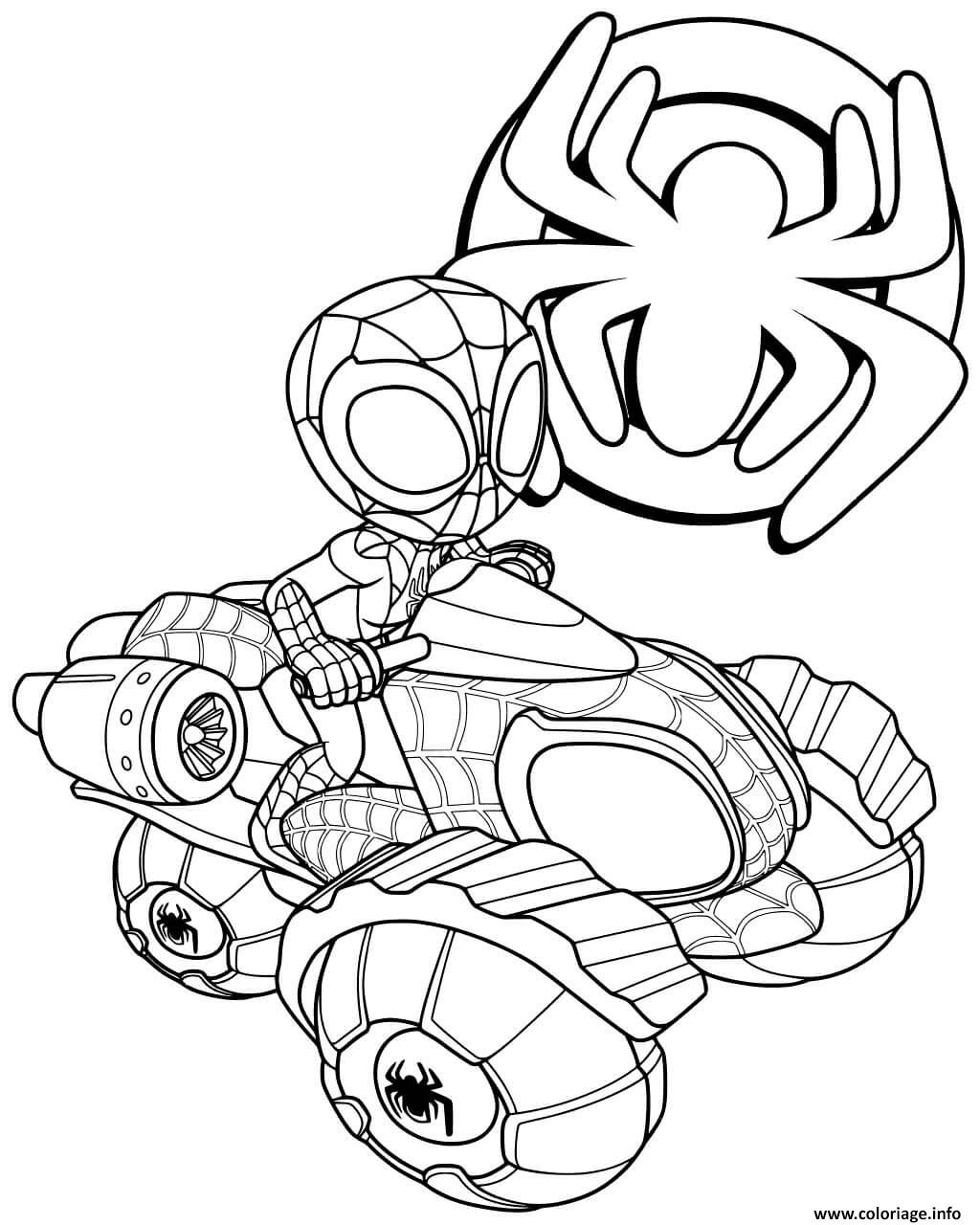 Dessin Miles Morales Bike Spider man ATV Quad Coloriage Gratuit à Imprimer