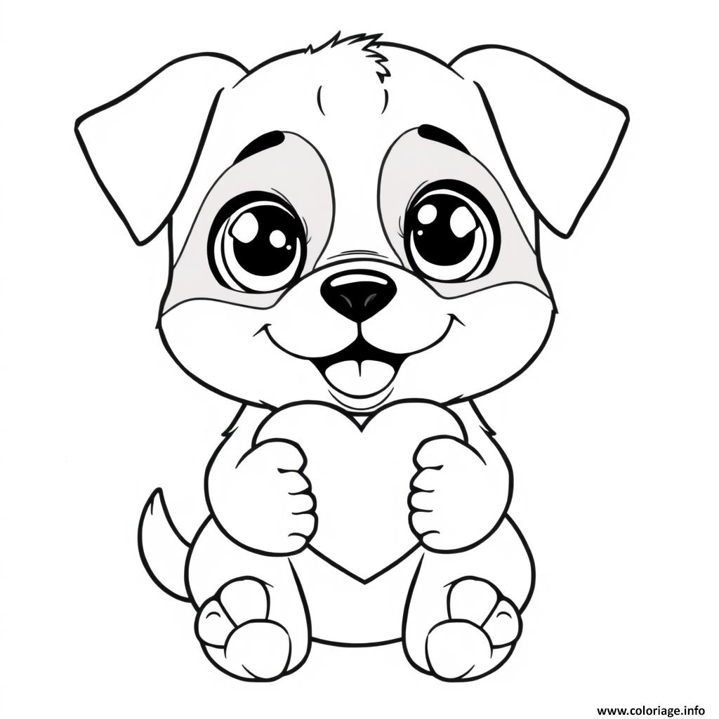 Dessin chien avec coeur et des gros yeux 4 Coloriage Gratuit à Imprimer