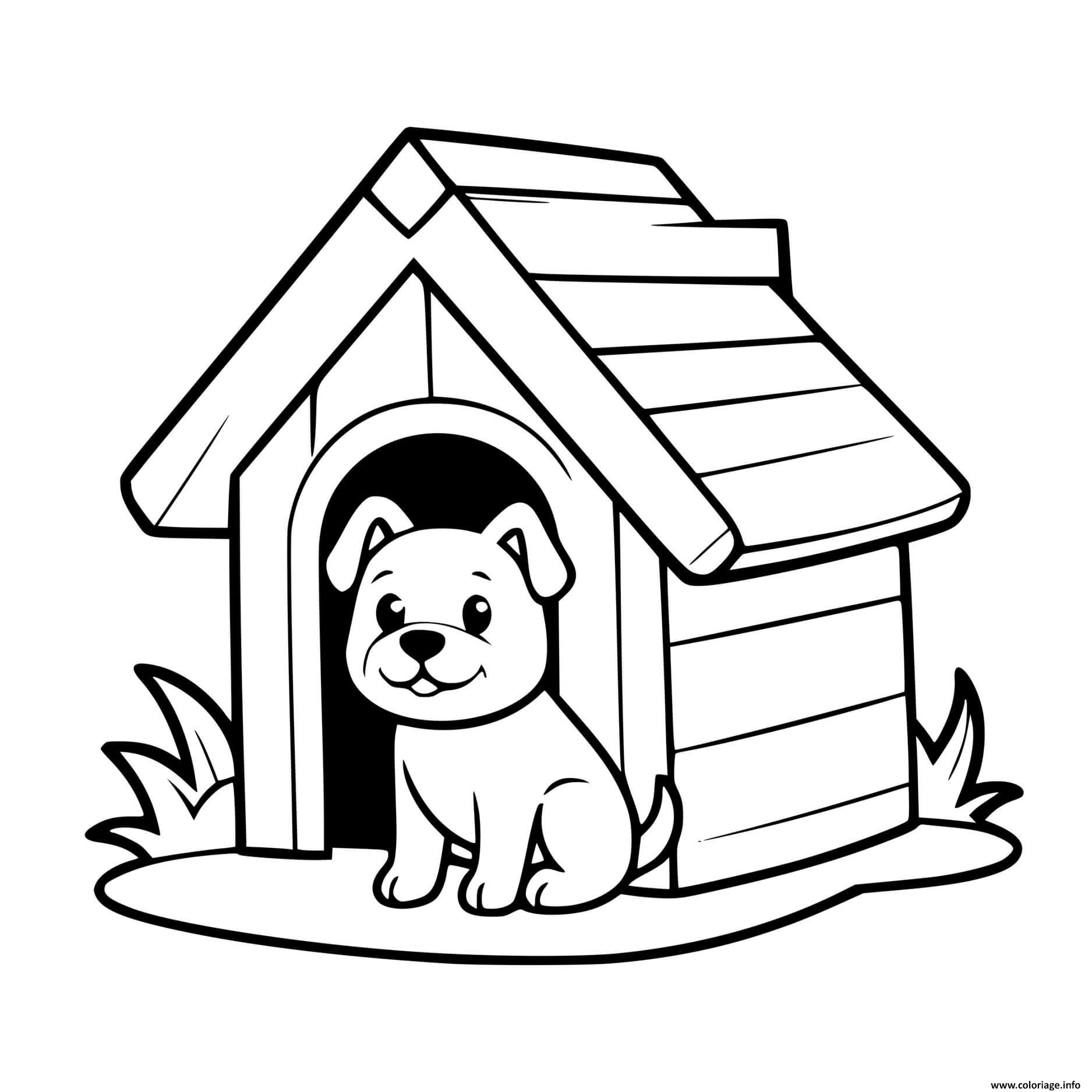 Dessin petit chien devant sa maison Coloriage Gratuit à Imprimer