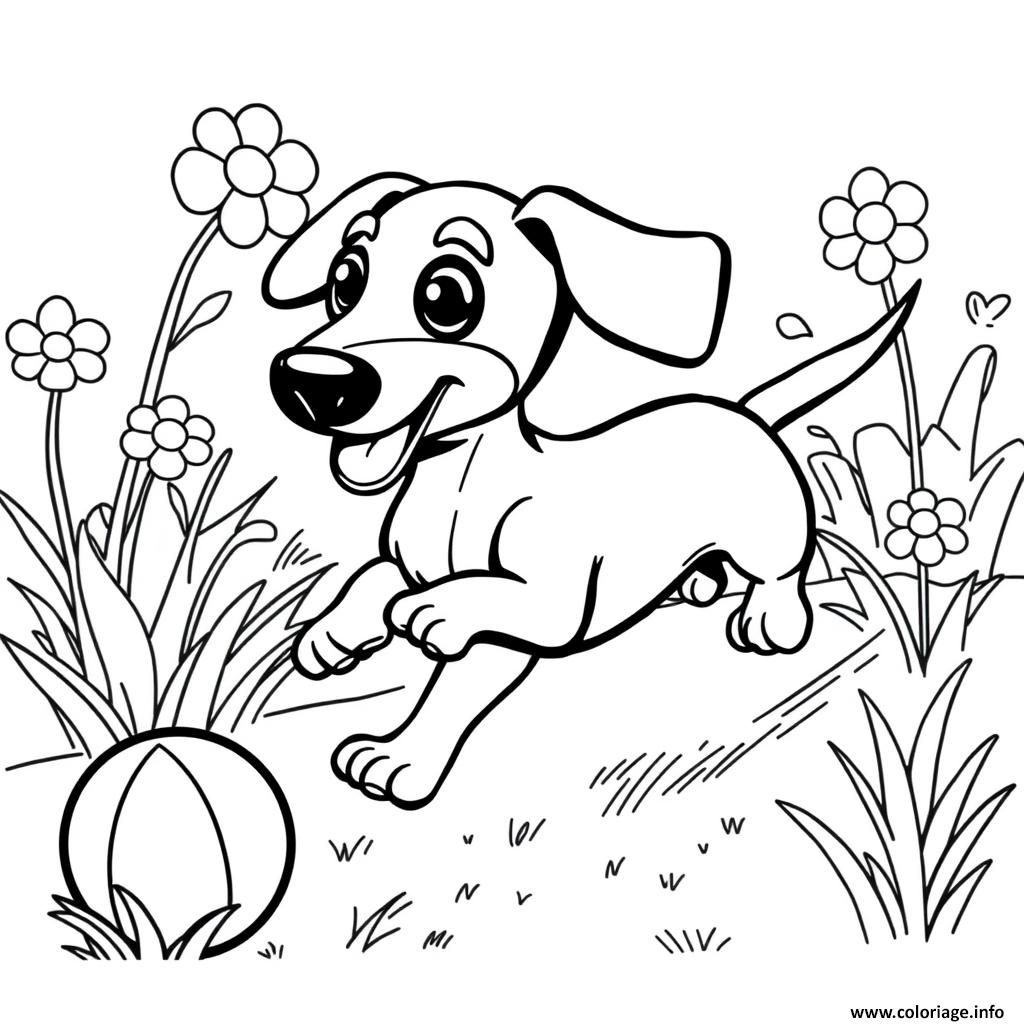 Dessin chien teckel dans le jardin 10 Coloriage Gratuit à Imprimer