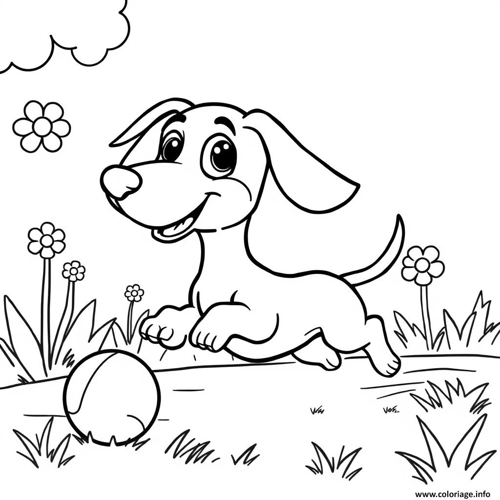 Dessin chien teckel dans le jardin 9 Coloriage Gratuit à Imprimer