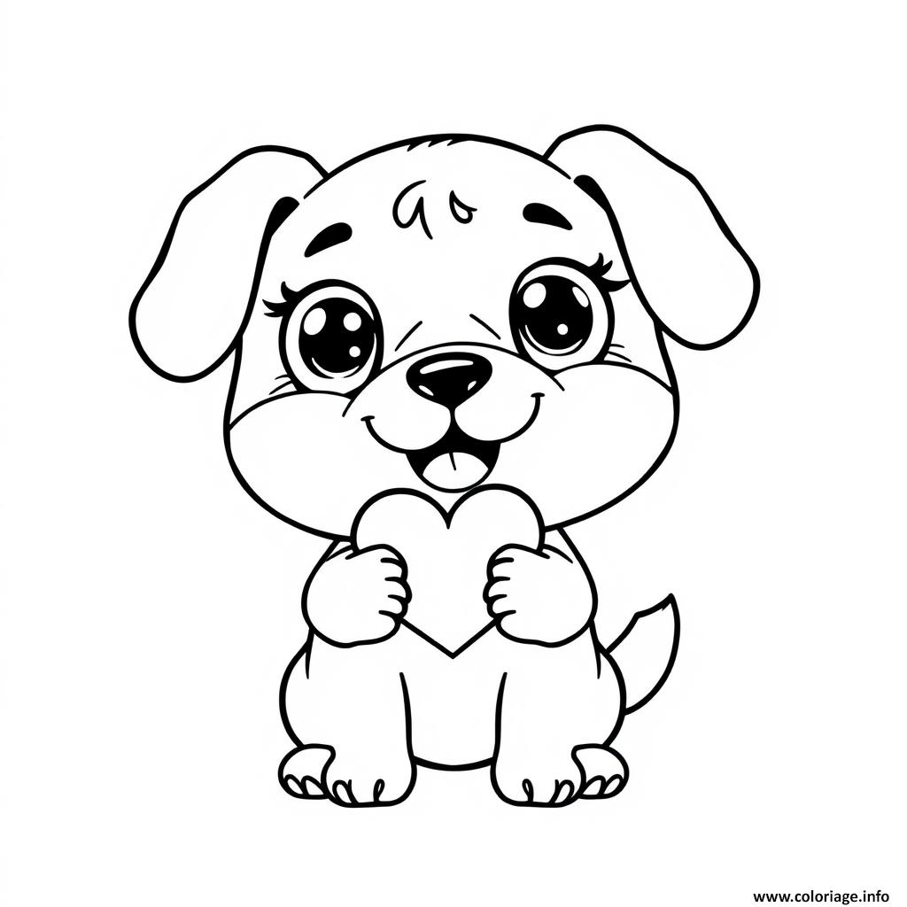 Dessin chien avec coeur et des gros yeux 1 Coloriage Gratuit à Imprimer