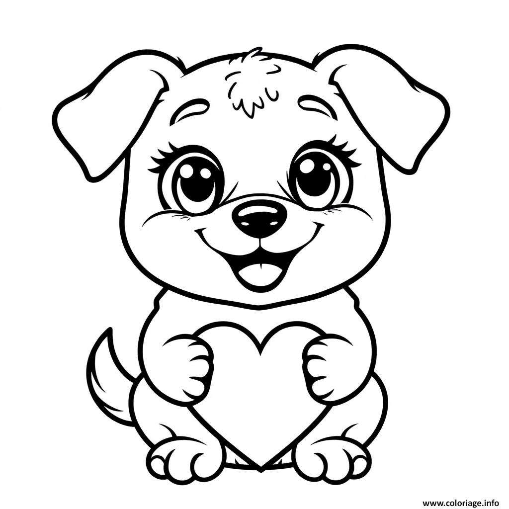 Dessin chien avec coeur et des gros yeux 5 Coloriage Gratuit à Imprimer