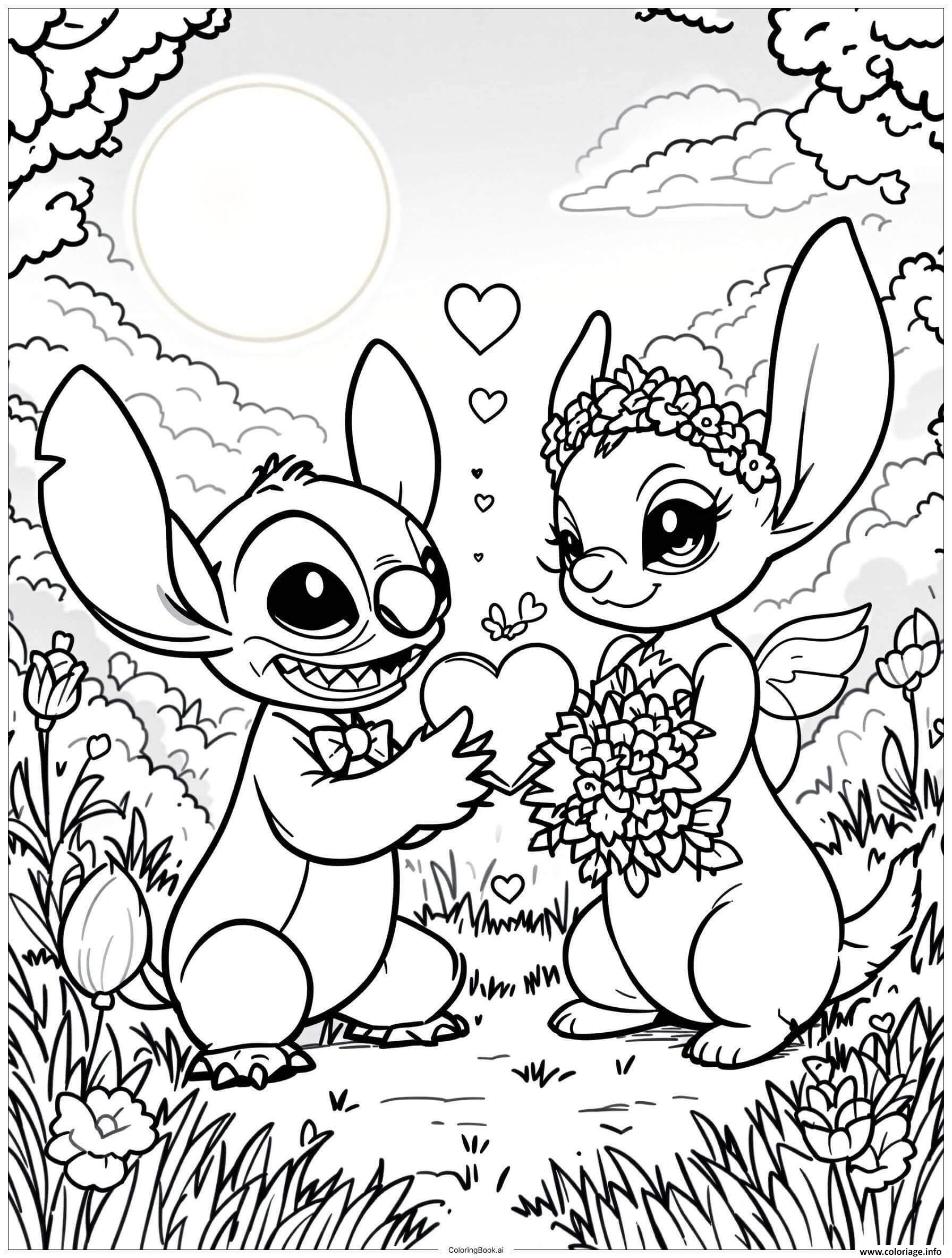 Dessin stitch et angel portrait de angel Coloriage Gratuit à Imprimer